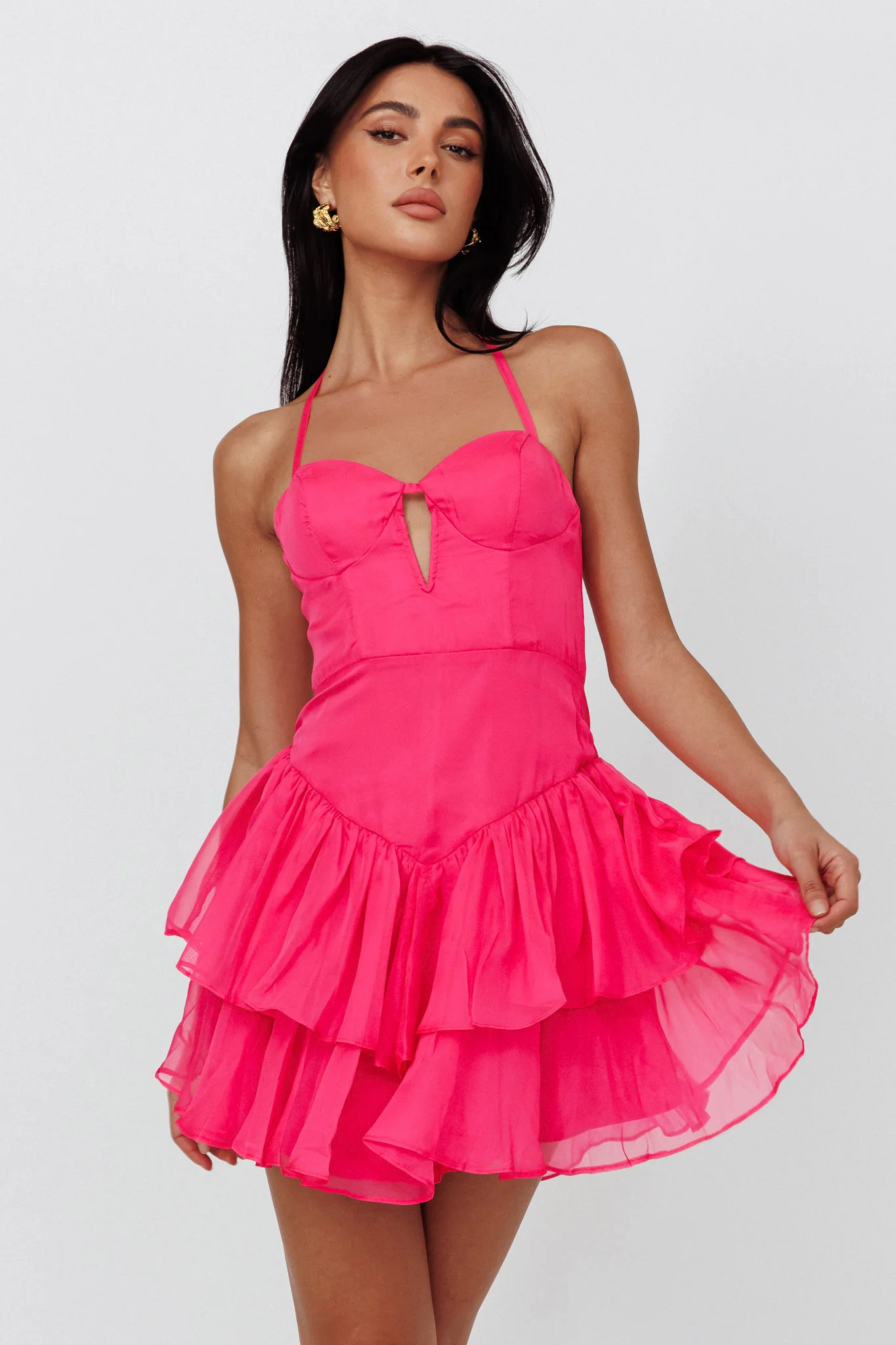 Tuscan Summer Flounce Mini Dress Hot Pink - Sonourner