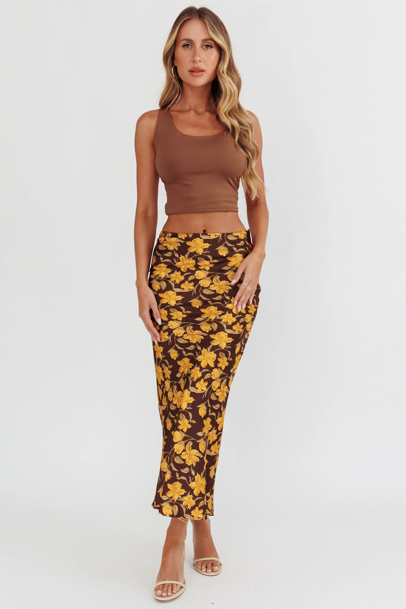 Wild Wanderings Midi Skirt Floral Brown - Sonourner