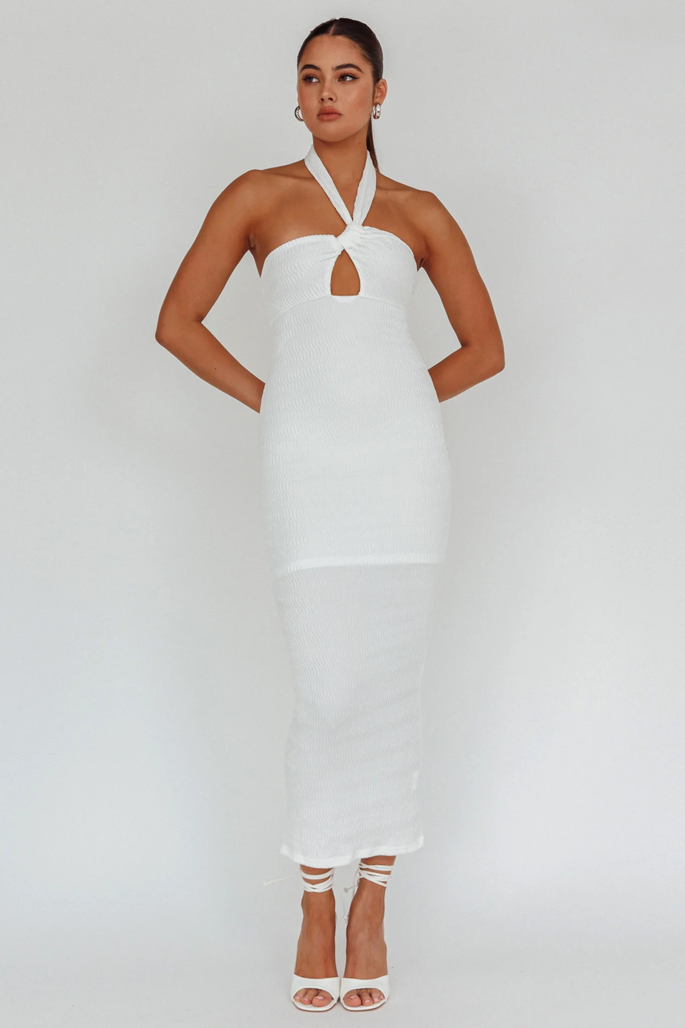 Mari Halterneck Midi Dress White - Sonourner