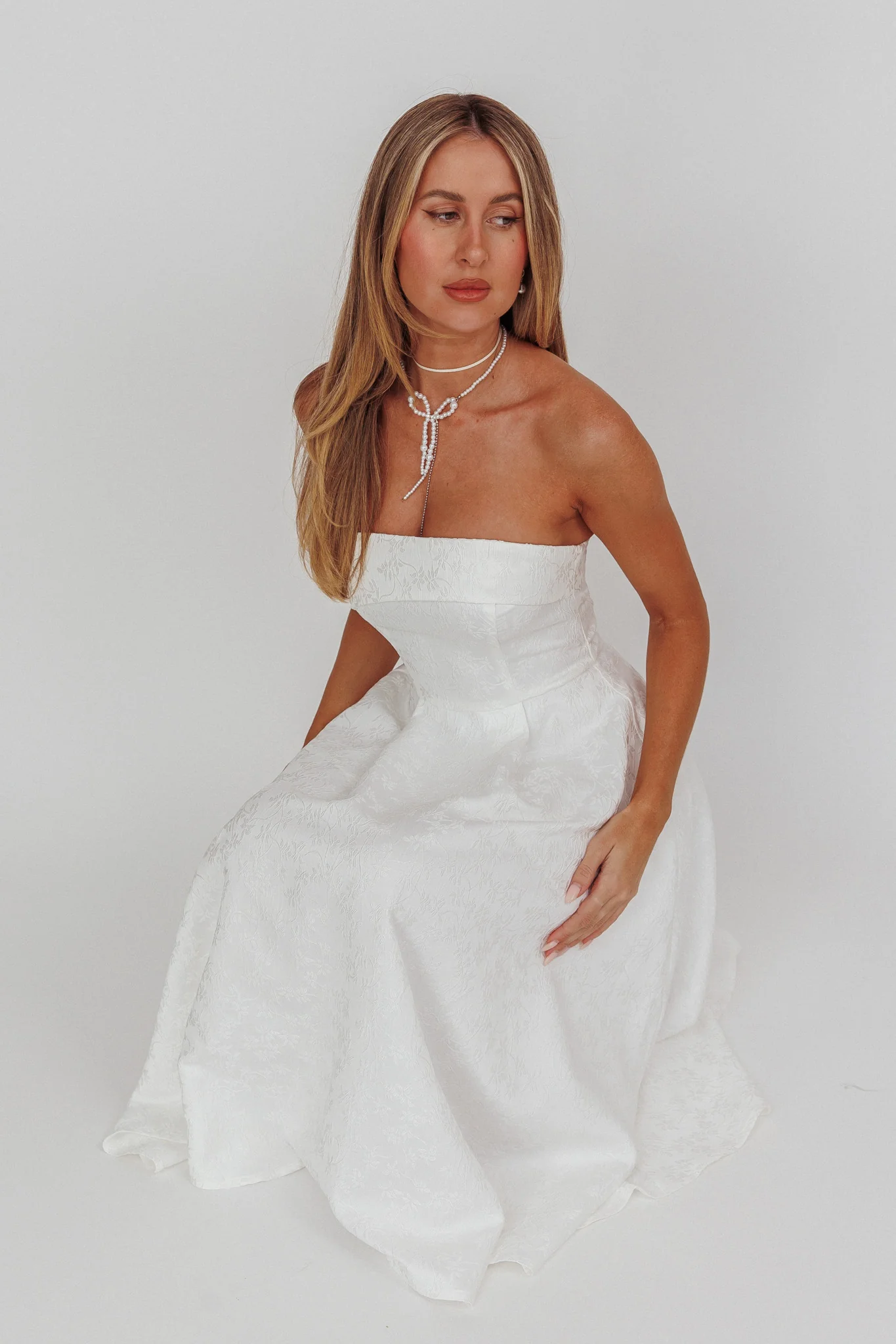 Worship Strapless A-Line Midi Dress White - Sonourner