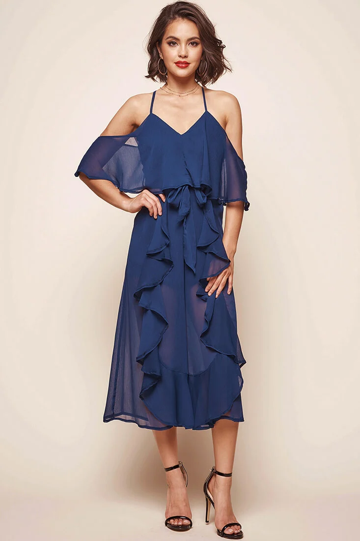 Constance Midi Ruffle Jumpsuit Navy - Sonourner