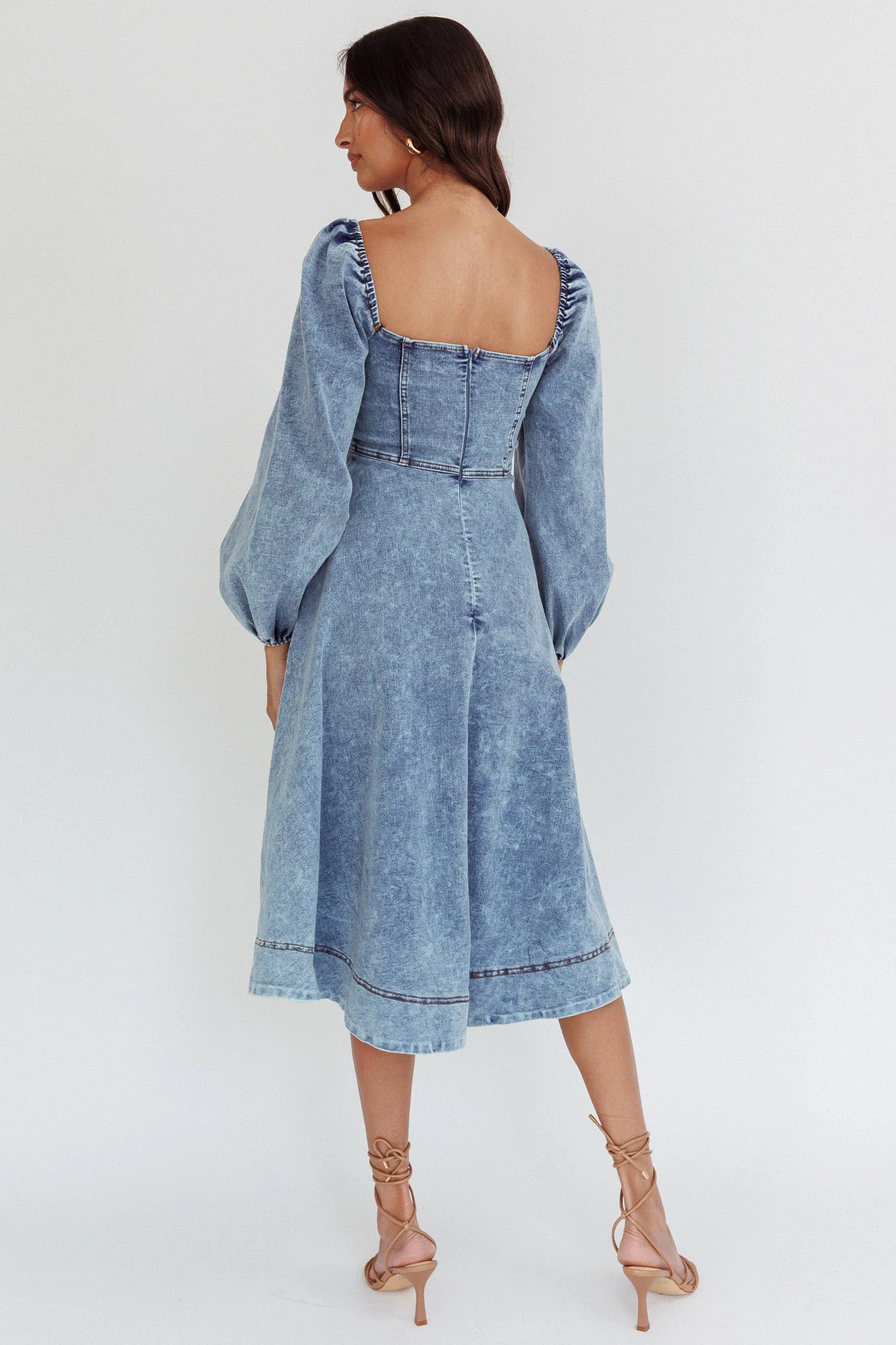 Jeanie Long Sleeve Midi Dress Denim Blue - Sonourner
