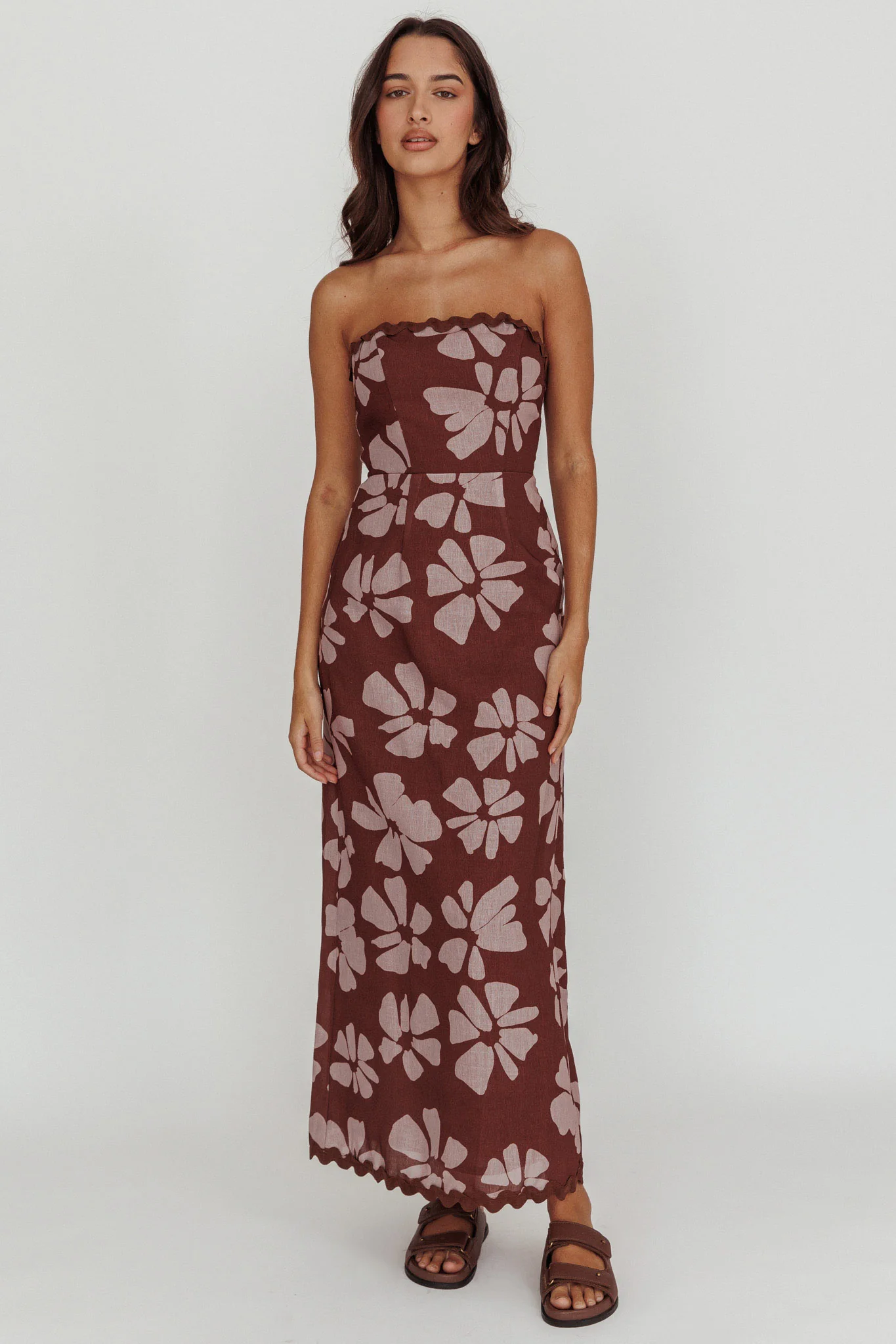 Cypress Floral Strapless Maxi Dress Brown - Sonourner