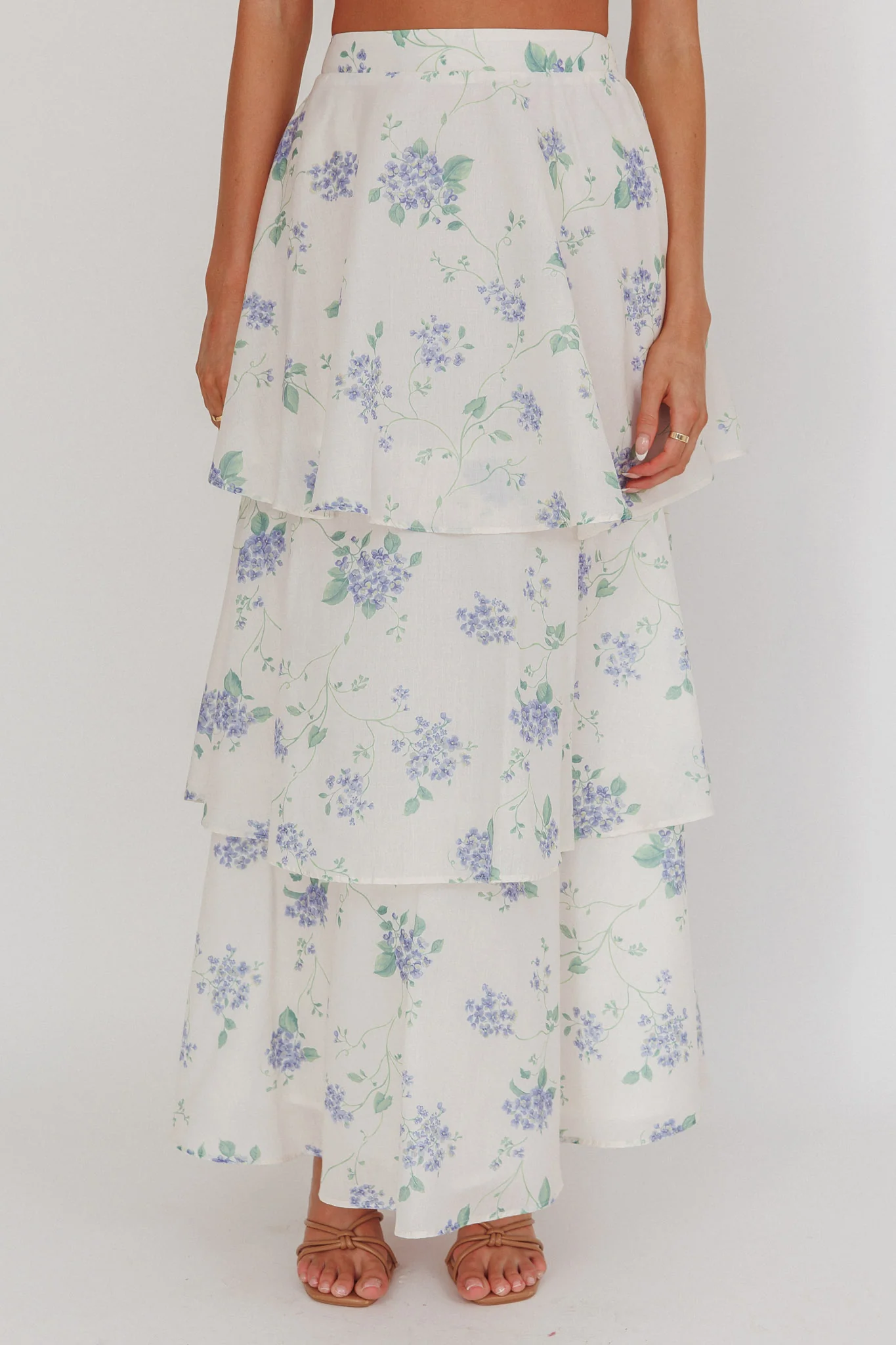 Dixon Tiered Maxi Skirt Floral Beige - Sonourner
