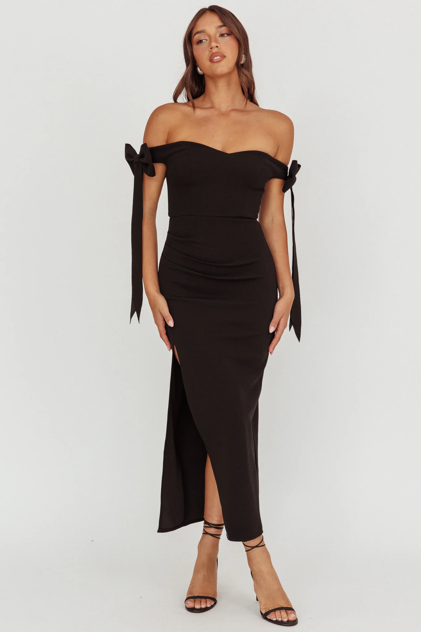 Have Faith Off-Shoulder Bow Sleeve Maxi Dress Black - Sonourner
