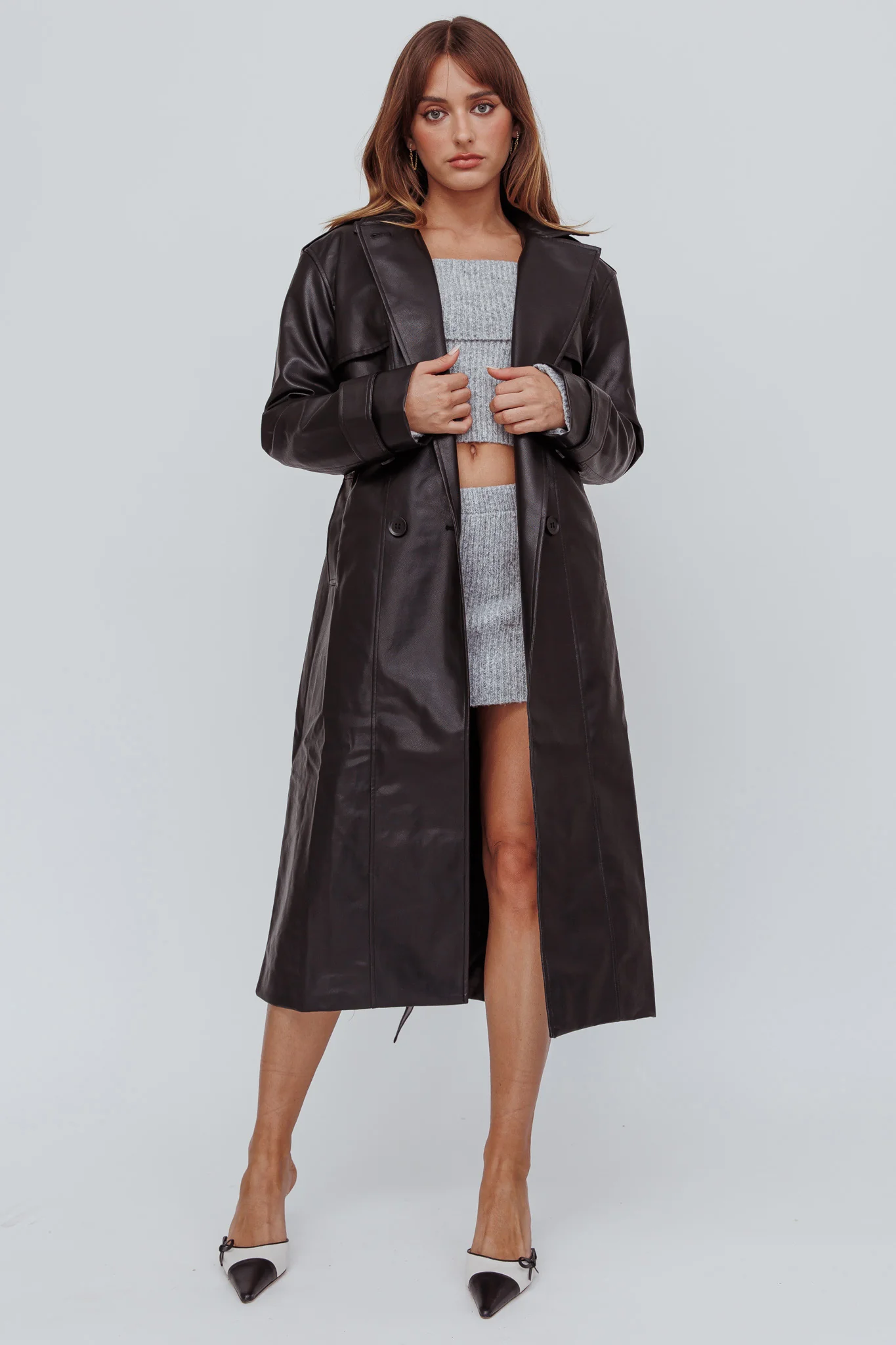 Zen Faux Leather Trench Coat Black - Sonourner