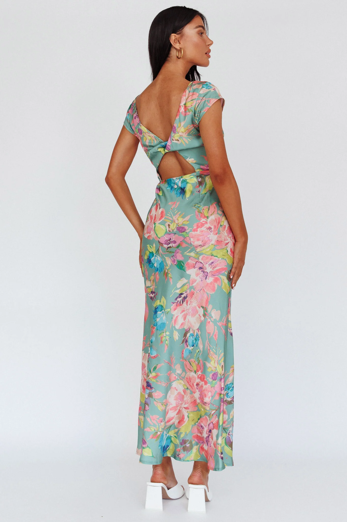 Lucinda Cap Sleeve Twist Back Midi Dress Floral Olive - Sonourner