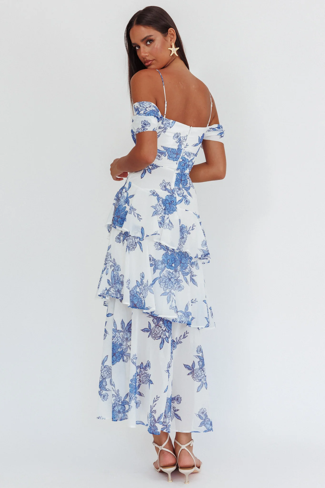 Veda Off-Shoulder Maxi Dress Floral Blue - Sonourner