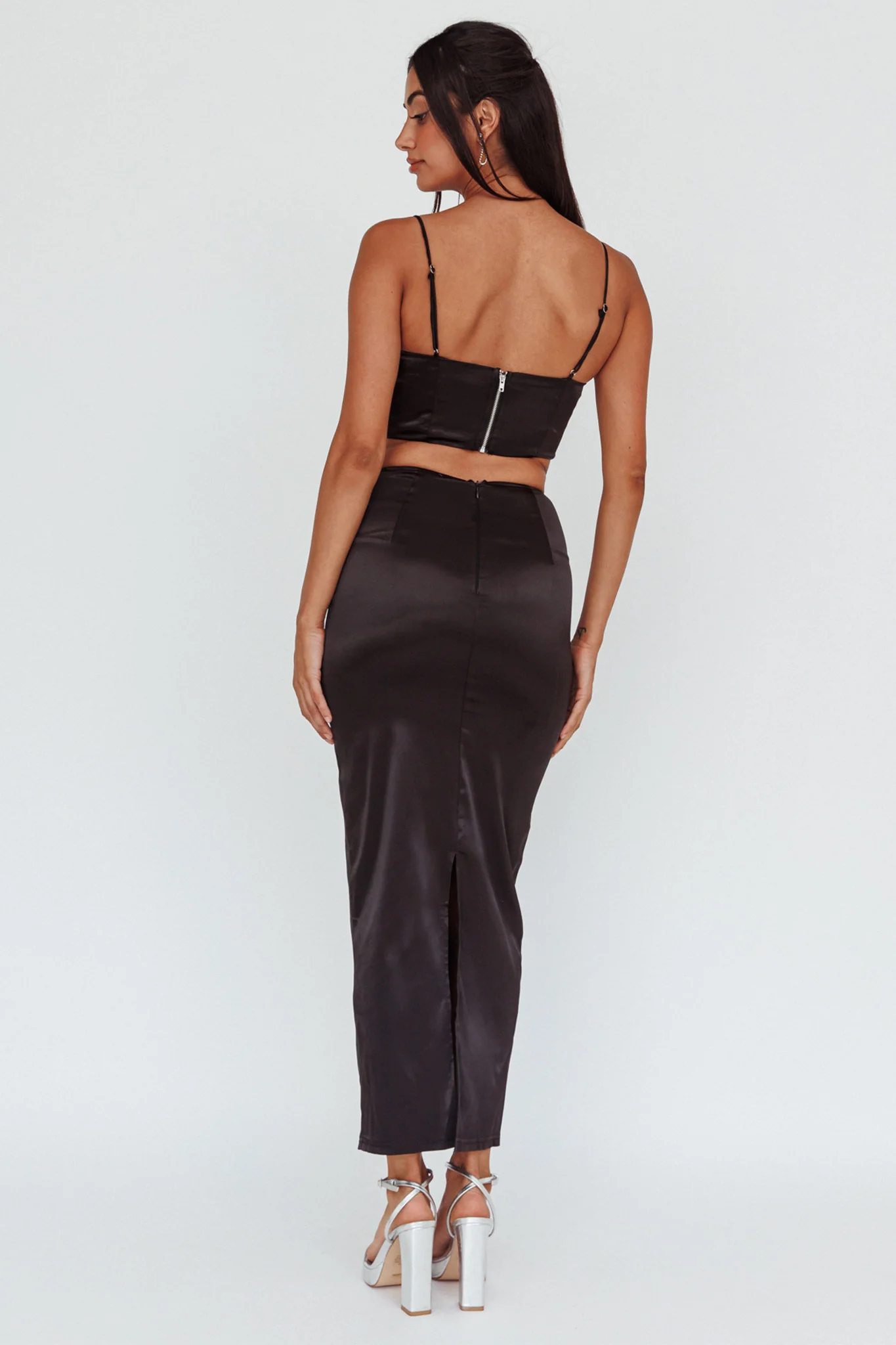 Zeina Satin Midi Skirt Black - Sonourner