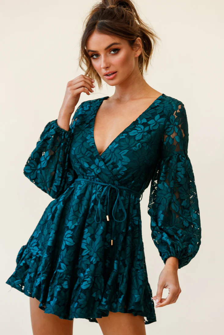 Ever After Keyhole Back Lace Dress Teal - Sonourner