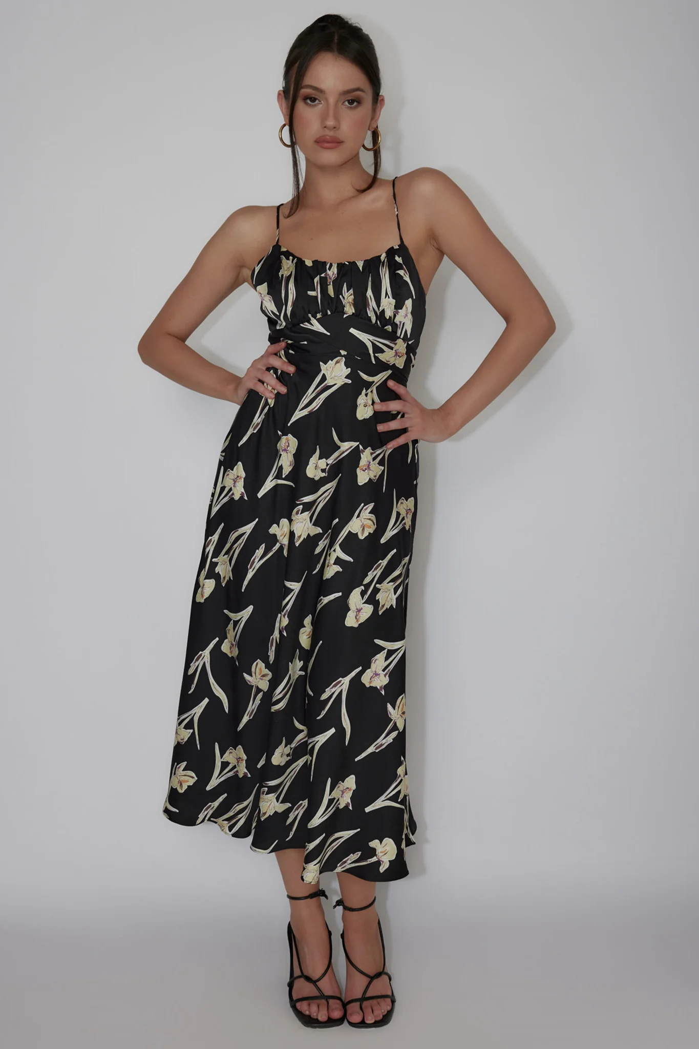 Linka Cami Strap Midi Dress Orchid Black - Sonourner