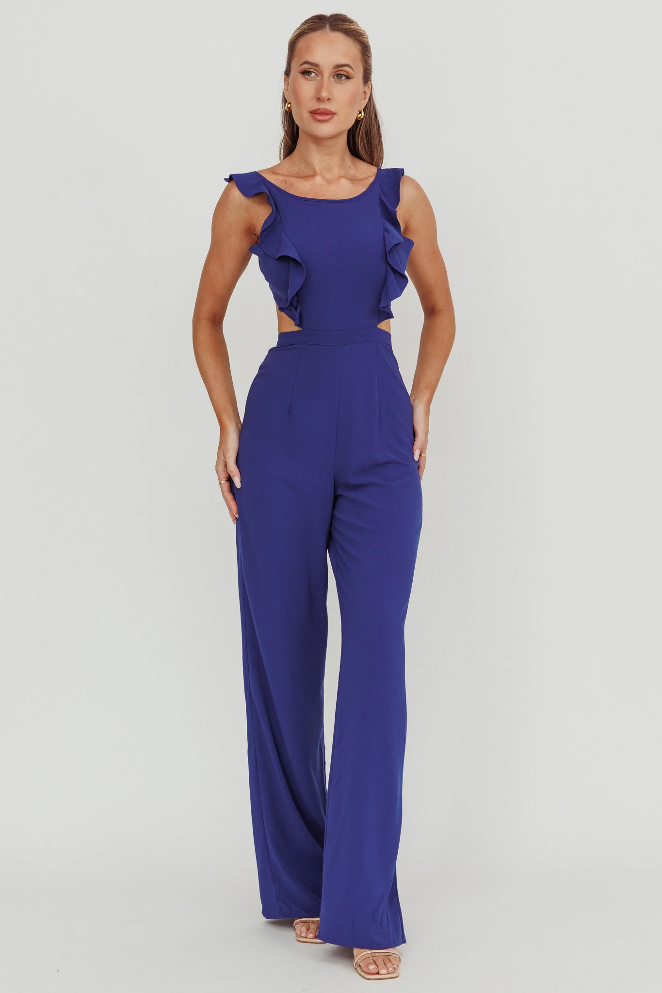 Kiss Me Sleeveless Ruffle Jumpsuit Blue - Sonourner