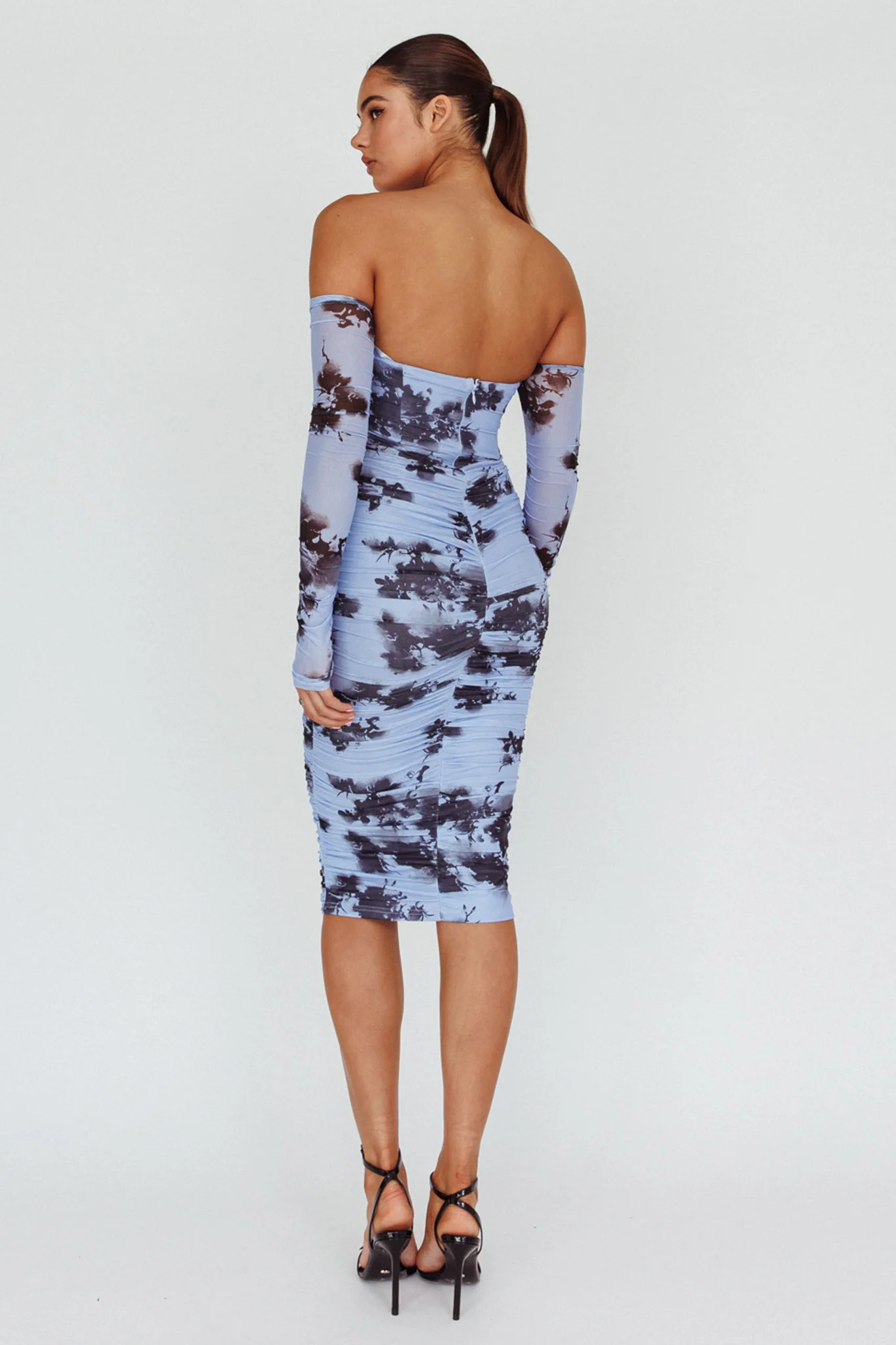 Cece Off-Shoulder Midi Dress Floral Blue - Sonourner