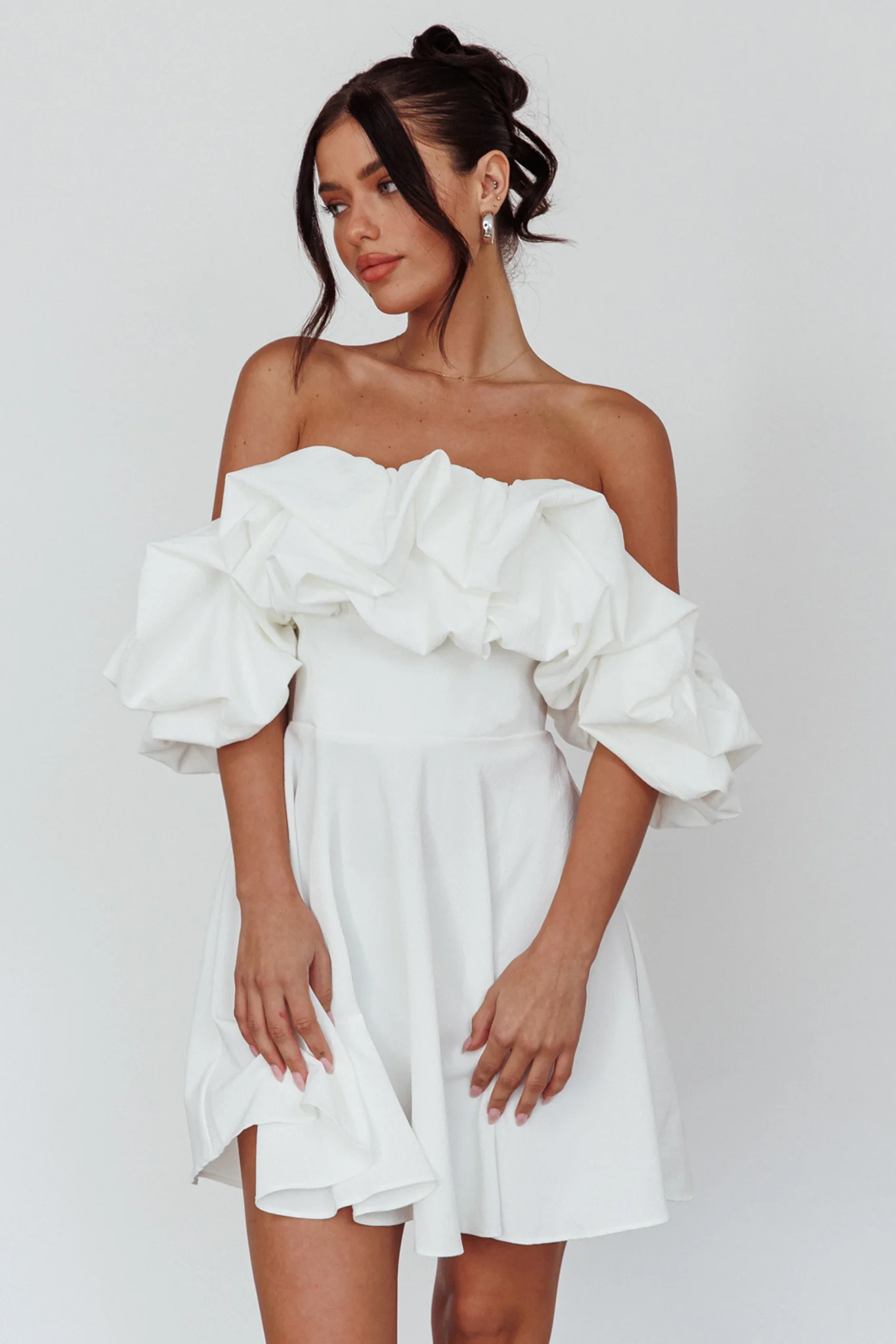 Kailynn Off-Shoulder A-Line Mini Dress White - Sonourner