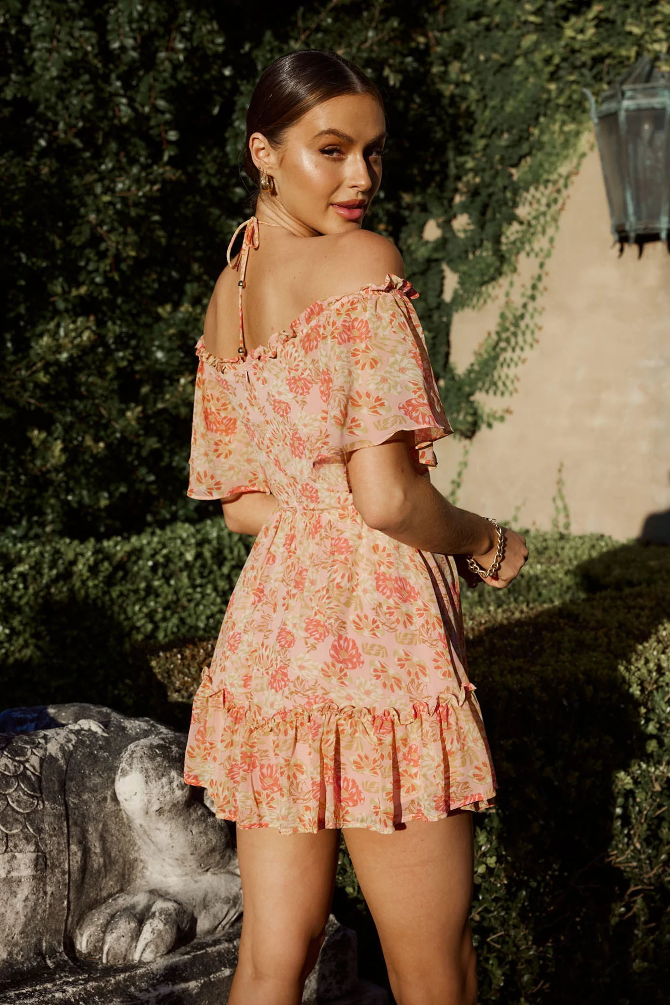 Daphne Shirred Bust Mini Dress Floral Pink - Sonourner