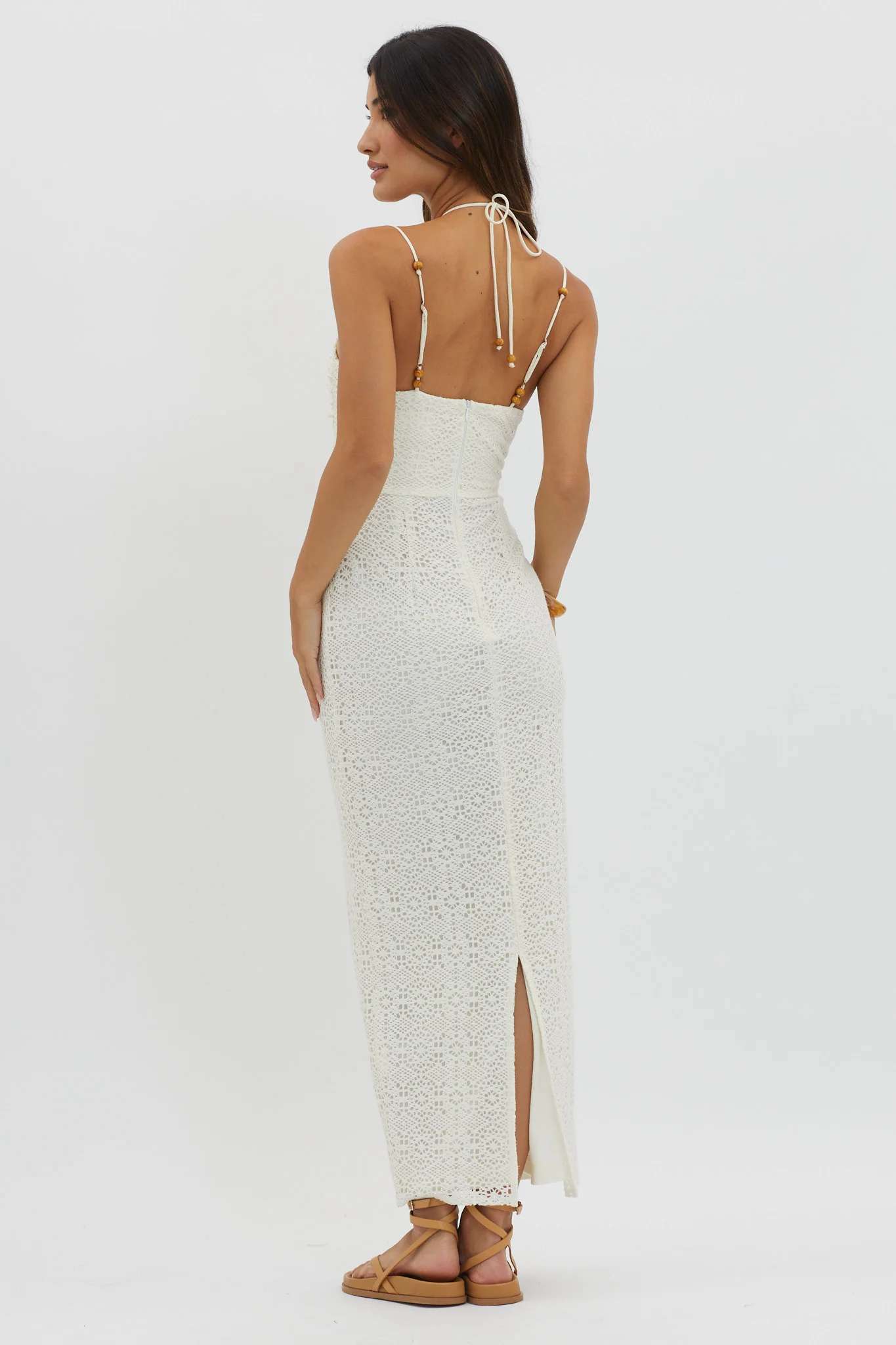 Namaste Bead Strap Lace Midi Dress White - Sonourner