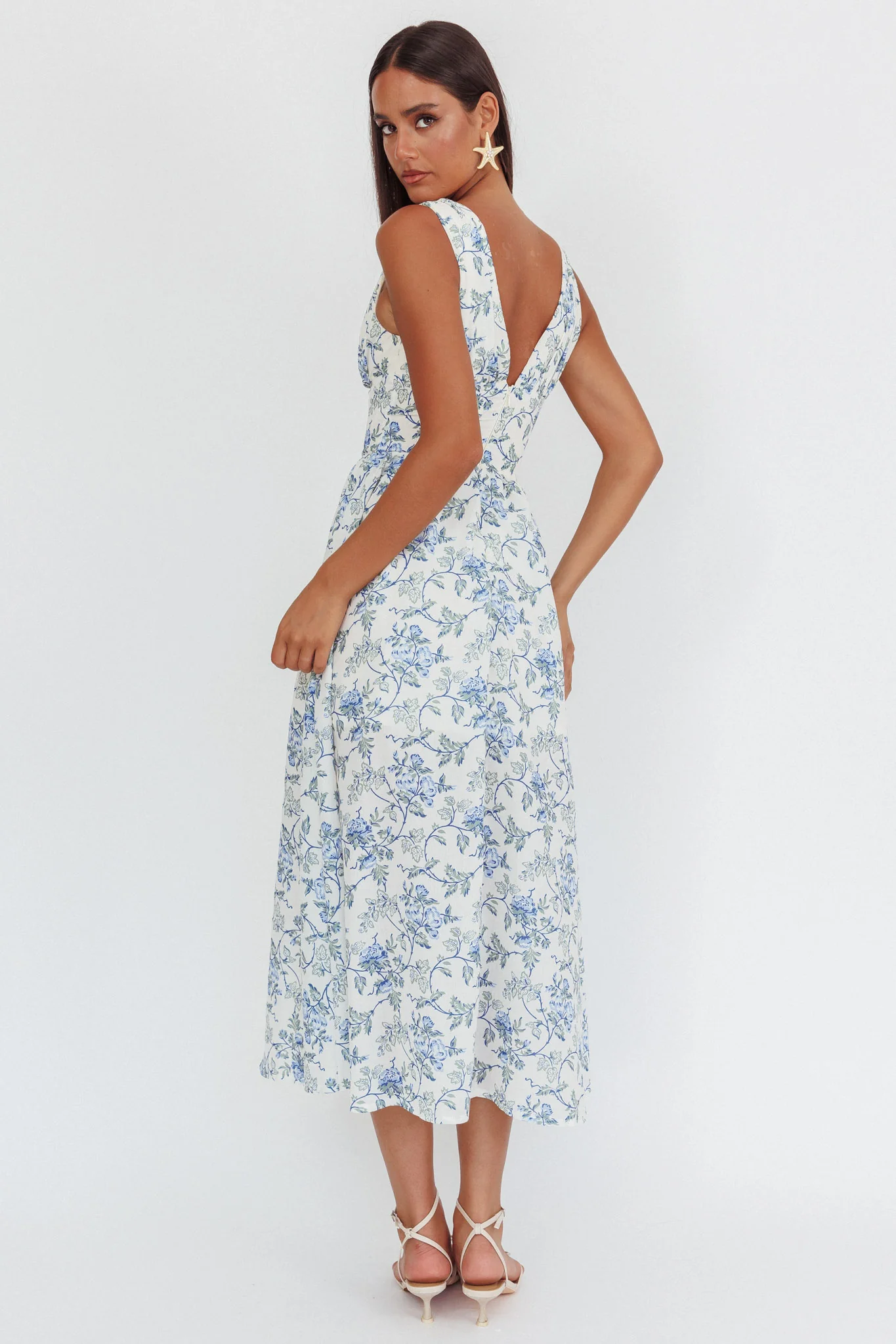 Spring Dawn Basque Waist Maxi Dress Floral Blue - Sonourner