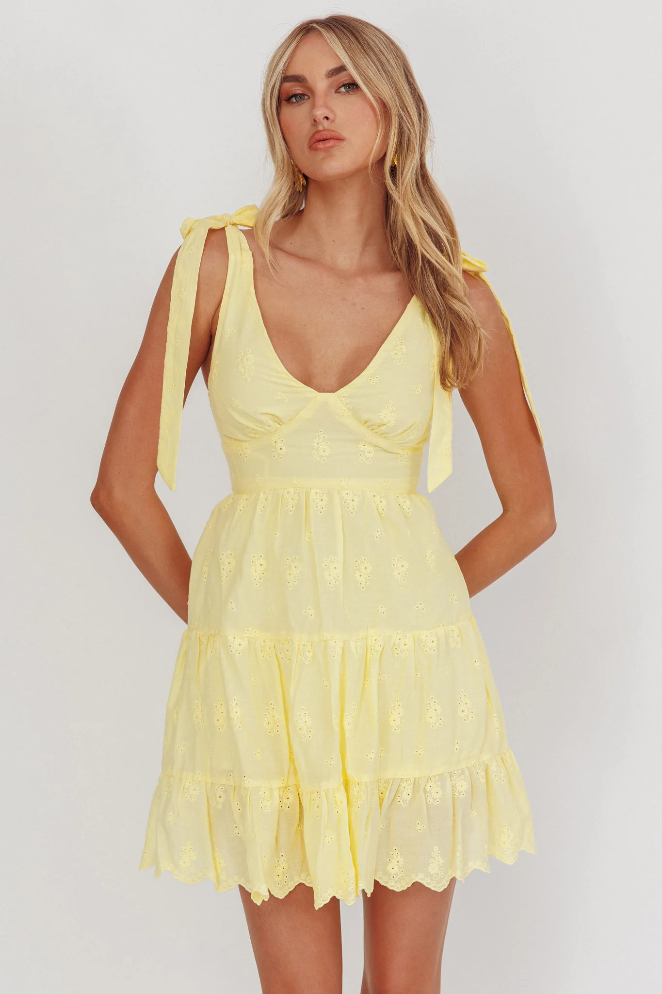 Ardent Tied Shoulder Mini Dress Lemon - Sonourner