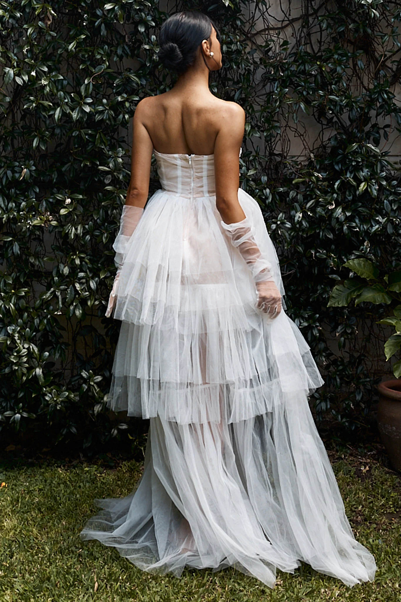 Trinni Layered Mesh High-Low Dress White/Nude - Sonourner