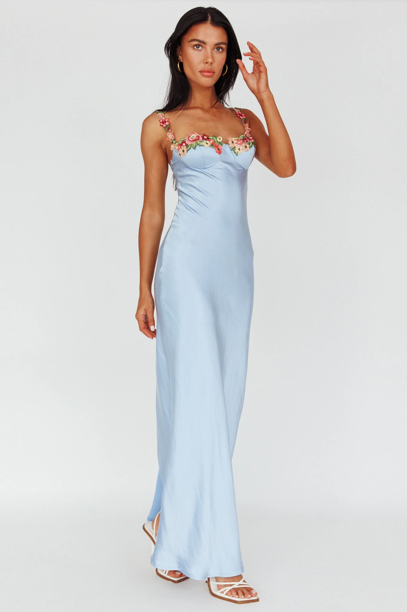 Rose Garden Floral Applique Midi Dress Blue - Sonourner