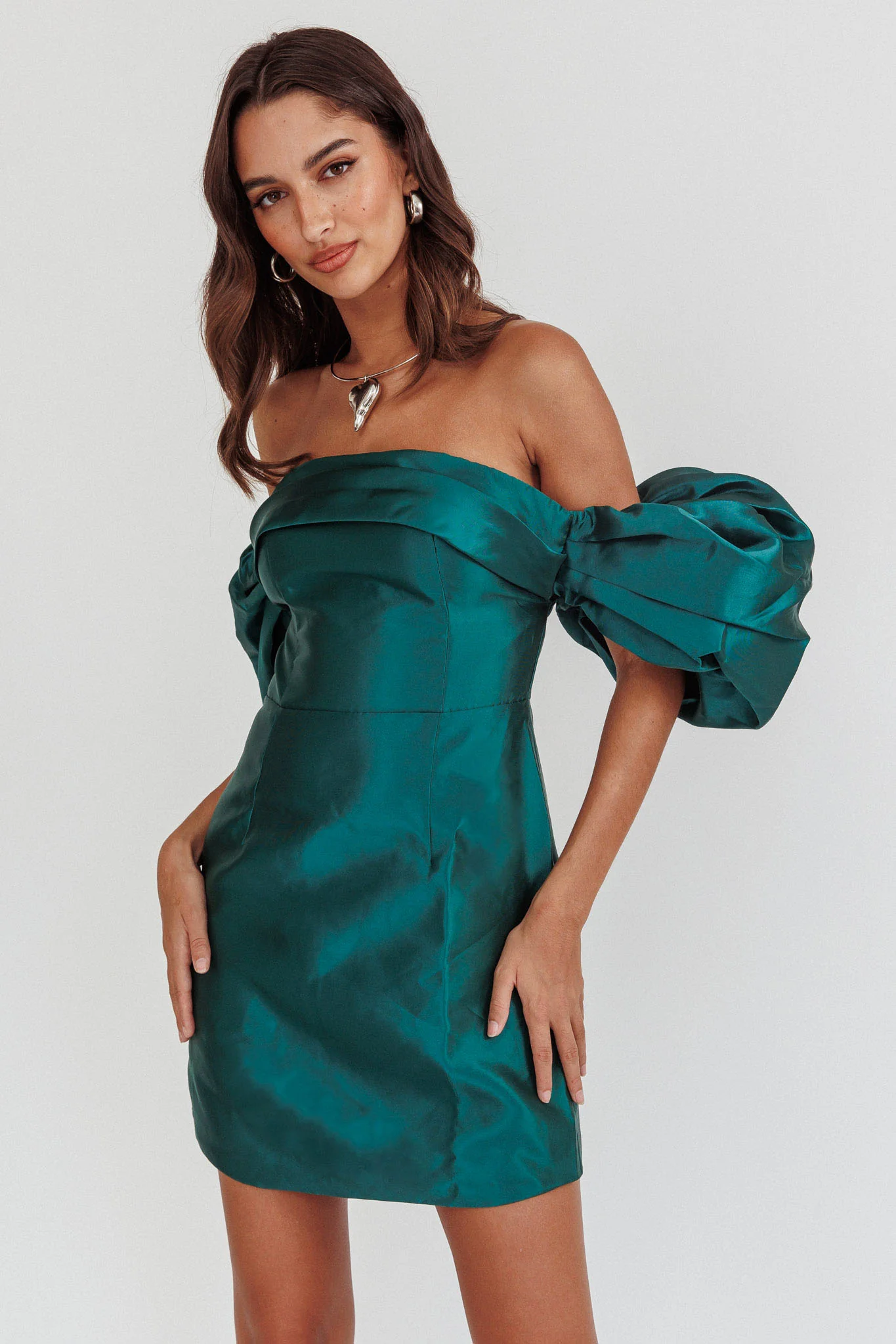 Lovers Rock Puff Sleeve Strapless Mini Dress Hunter Green - Sonourner