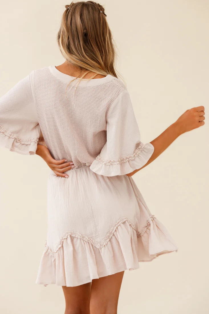 Play It Again Bust Placket Mesh Detail Dress Beige - Sonourner