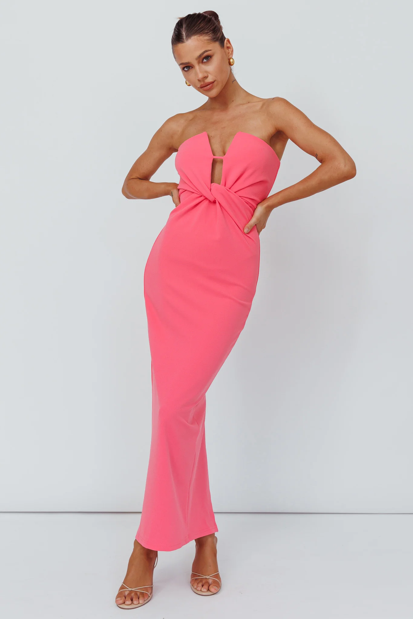 Deonne Twist Waist Midi Dress Pink - Sonourner