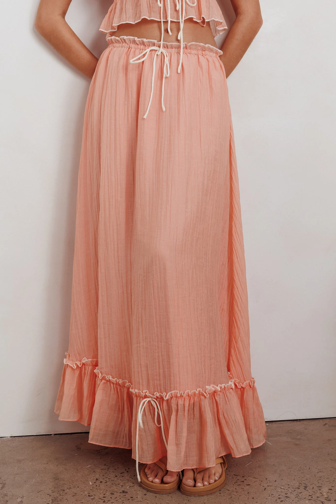 Maidens Tie Detail Overlock Maxi Skirt Apricot - Sonourner