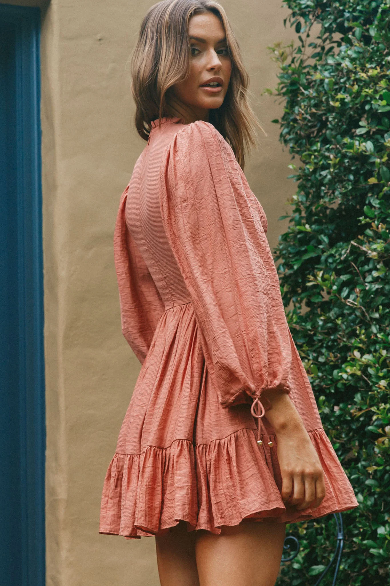 Secret Garden Long Sleeve Smocked Bodice Dress Rose - Sonourner