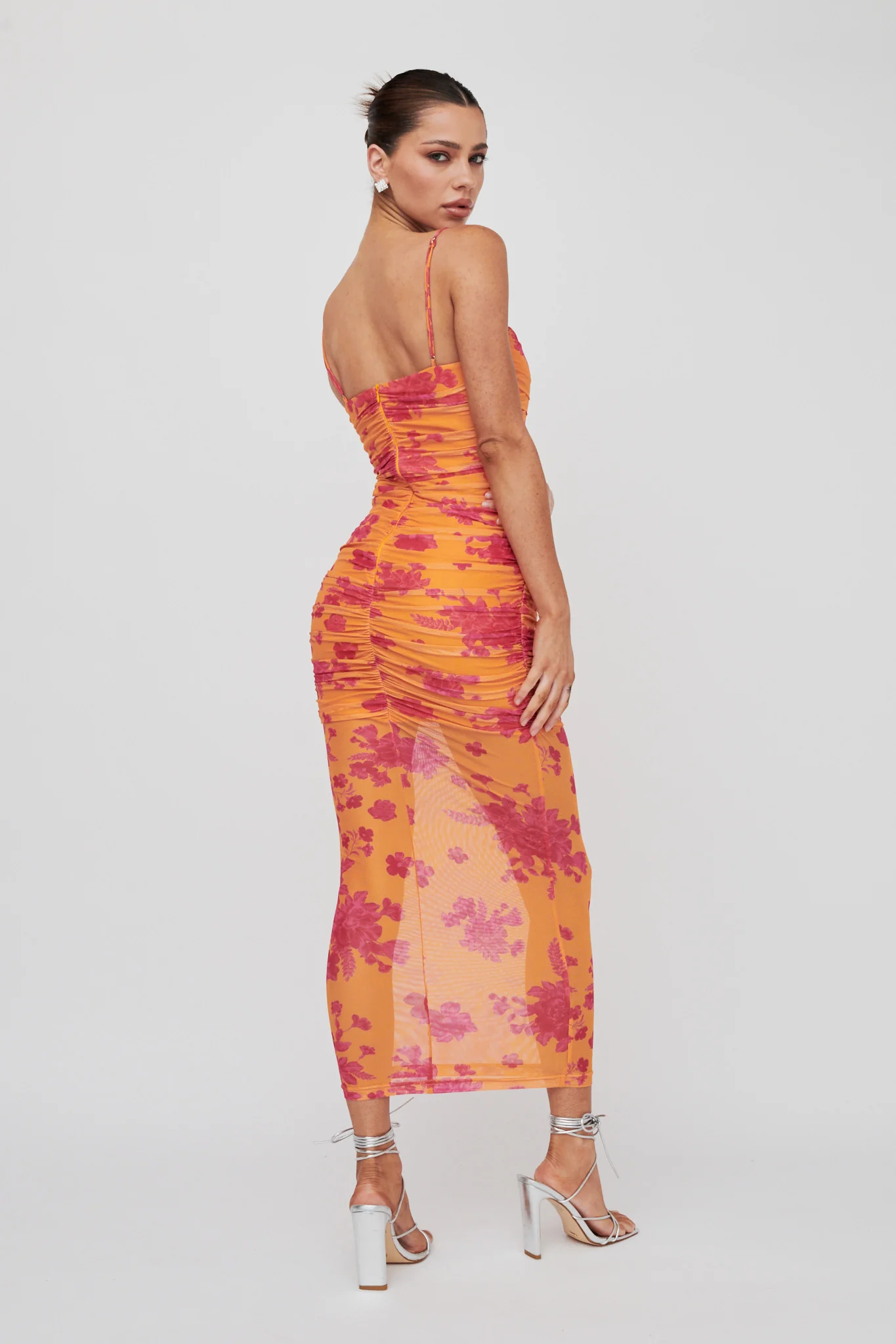 Logan Cami Strap Midi Dress Flower Orange - Sonourner