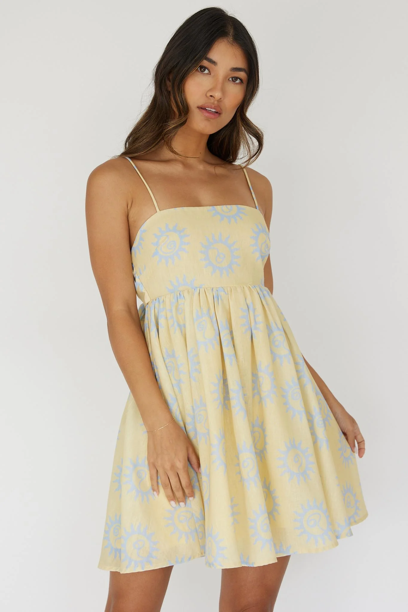 Sweet Solace Back Tie Mini Dress Sun Yellow - Sonourner