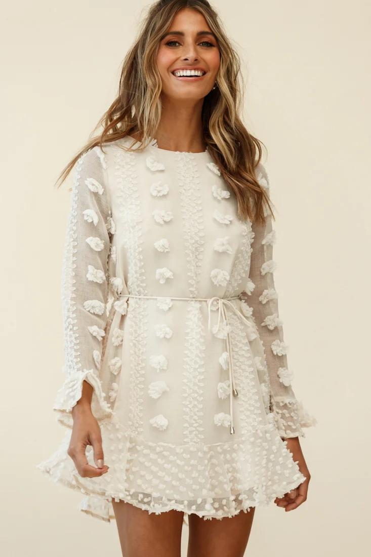 Montville Long Sleeve Embellished Dress Beige - Sonourner