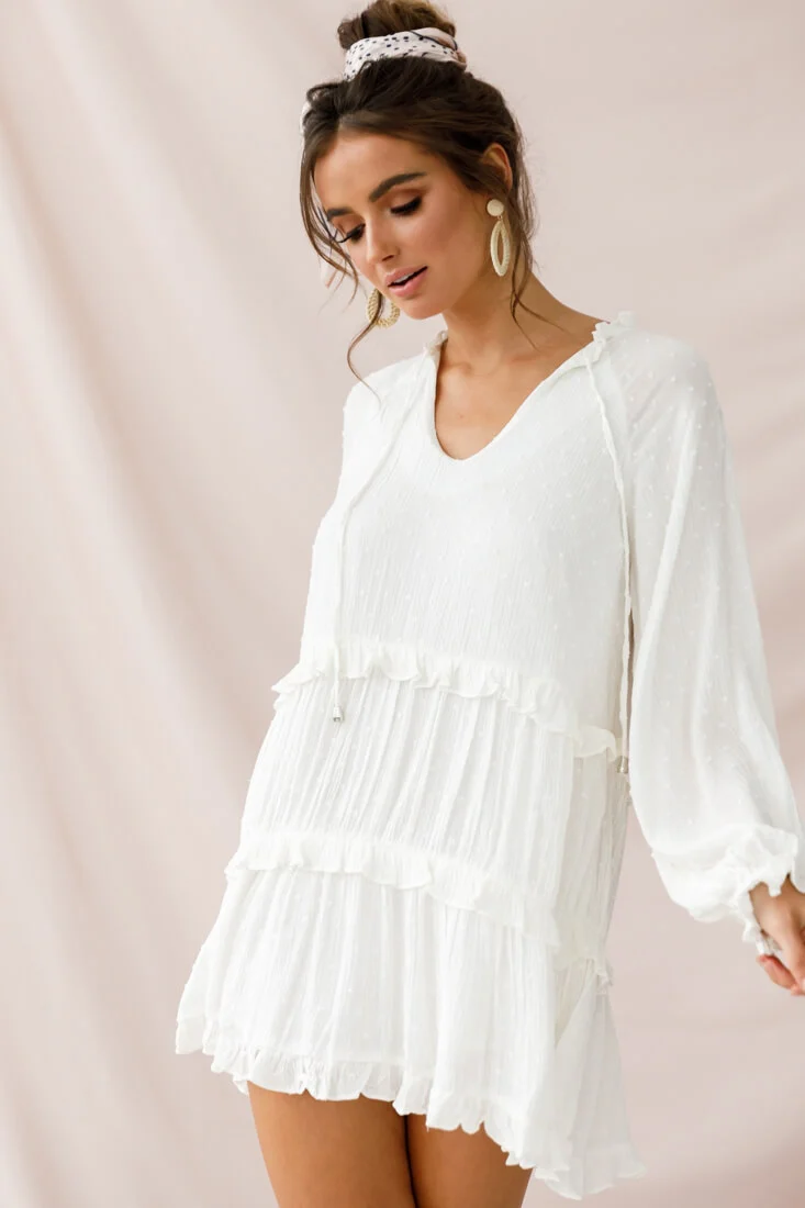 Pollyanna Tiered Swing Dress White - Sonourner