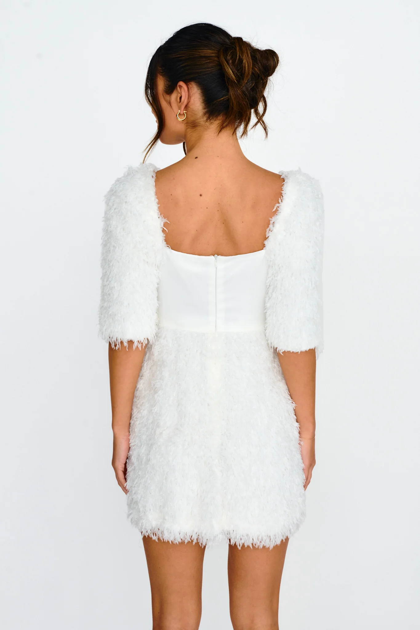 Snowflake Fuzzy Mini Dress Off White - Sonourner