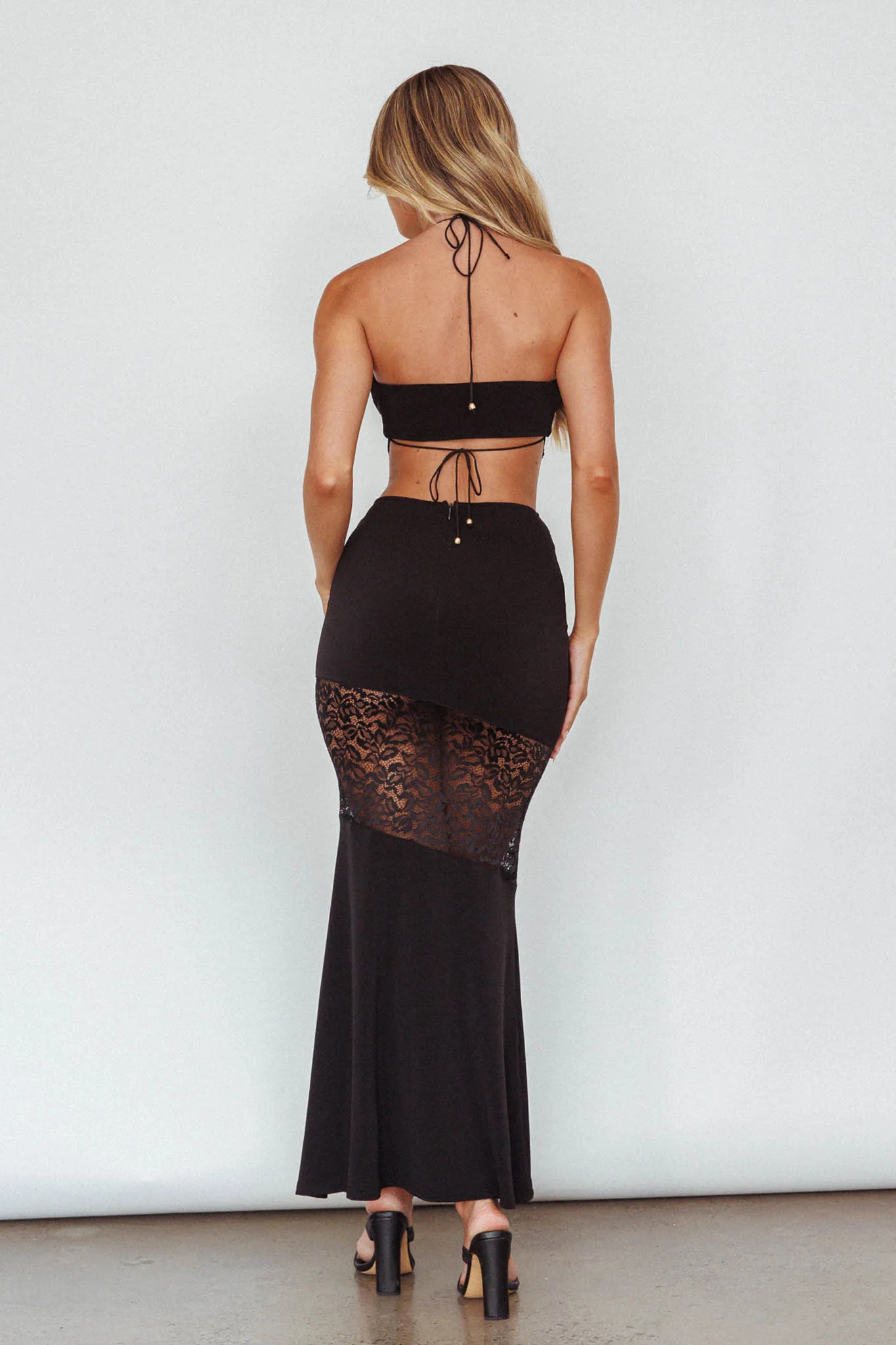 Florida Lace Insert Cut-Out Maxi Dress Black - Sonourner