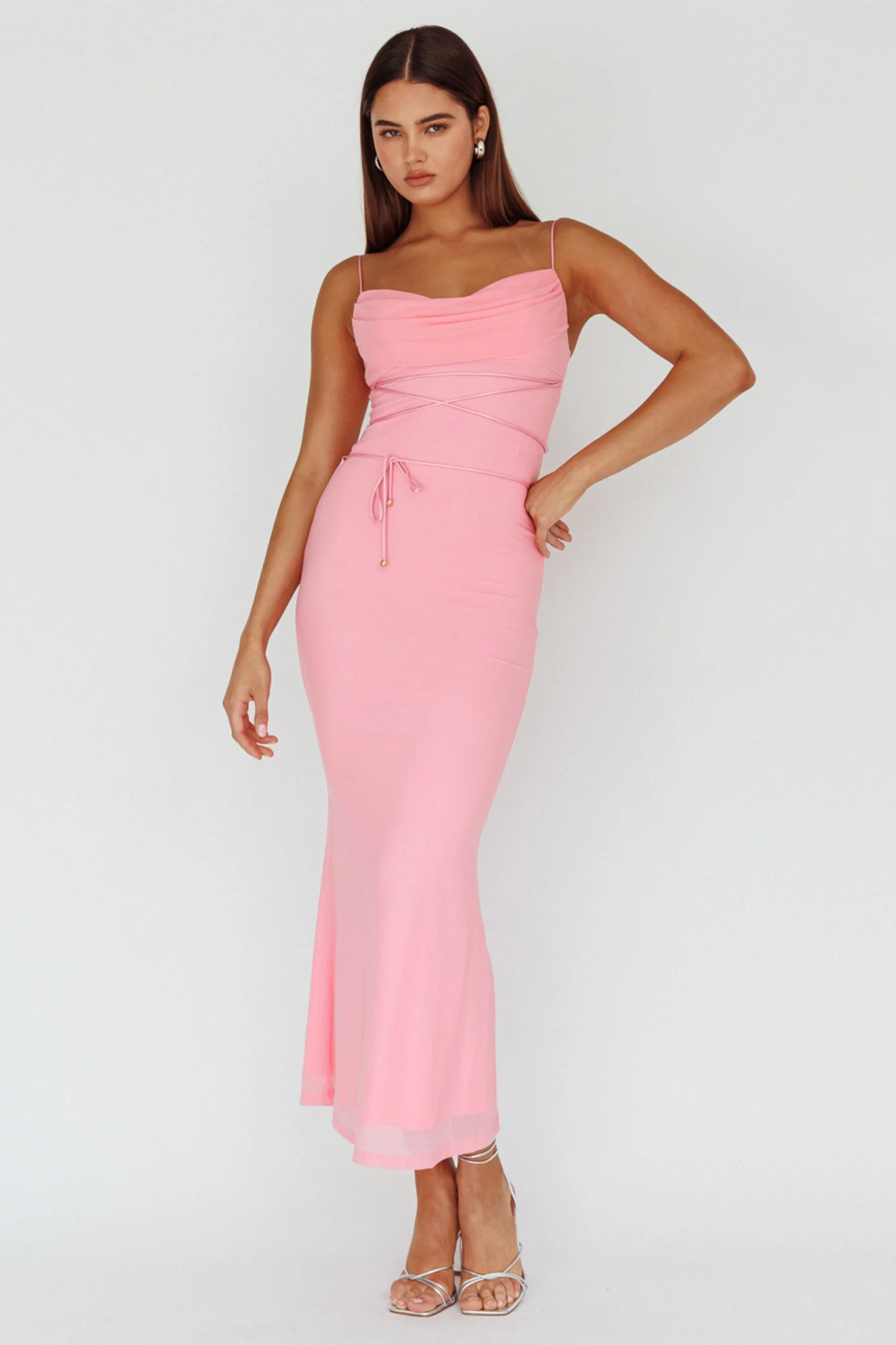 Teava Laced Waist Maxi Dress Blush - Sonourner