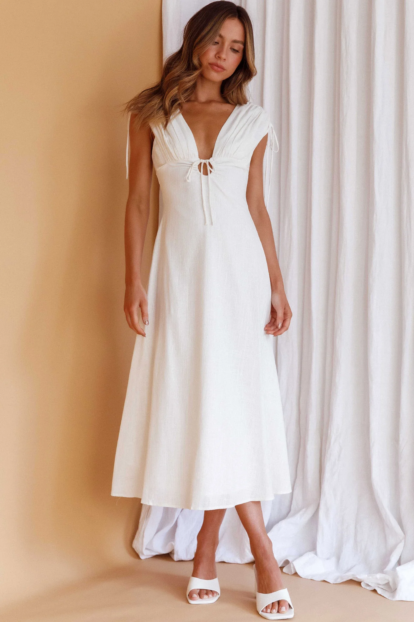 Cape Cod Drawstring Accent Midi Dress White - Sonourner