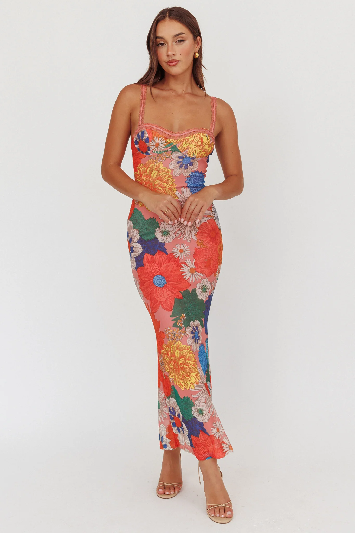 Girl Power Lace Strap Maxi Dress Orange - Sonourner