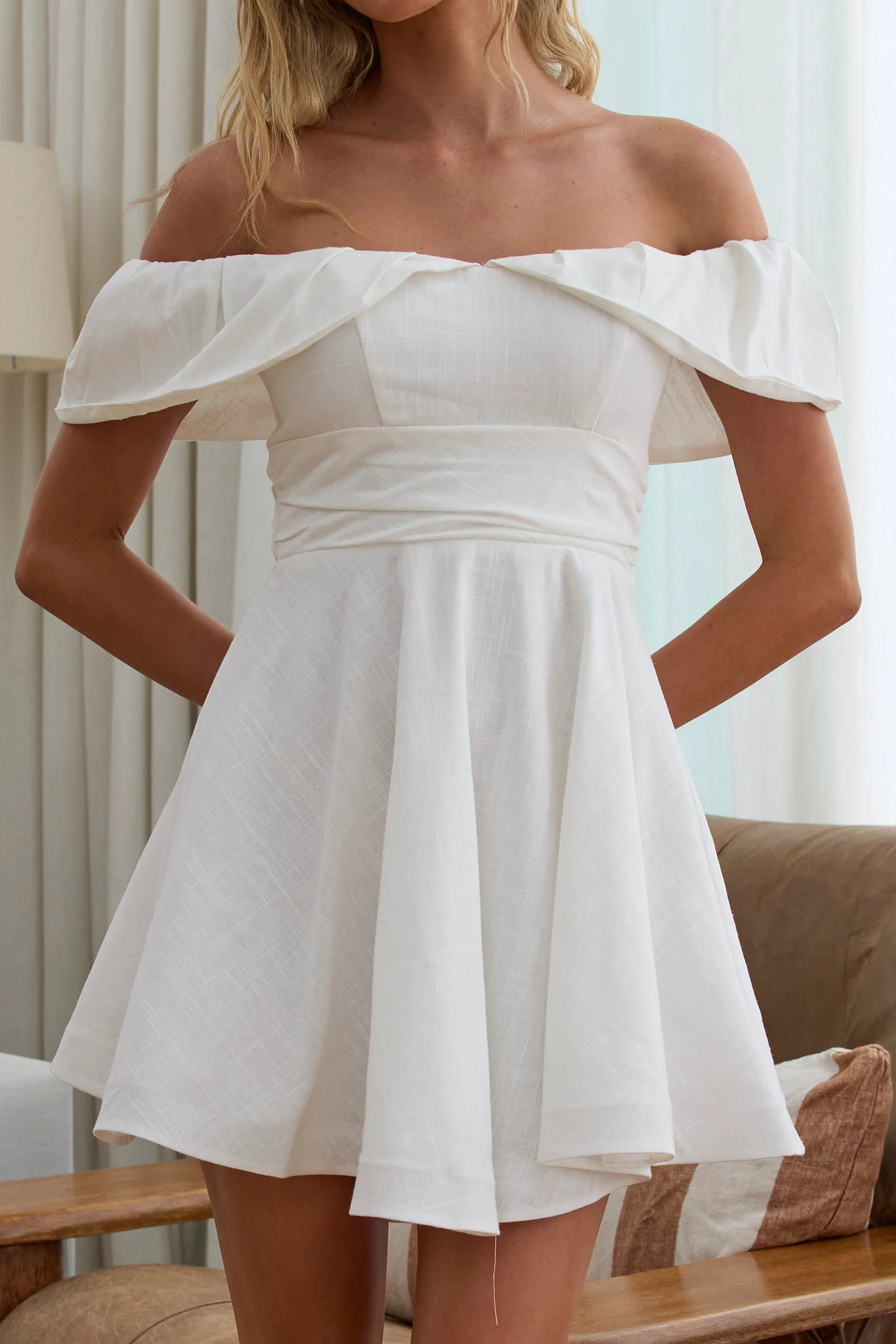 Lillianne Off-Shoulder A-line Mini Dress White - Sonourner