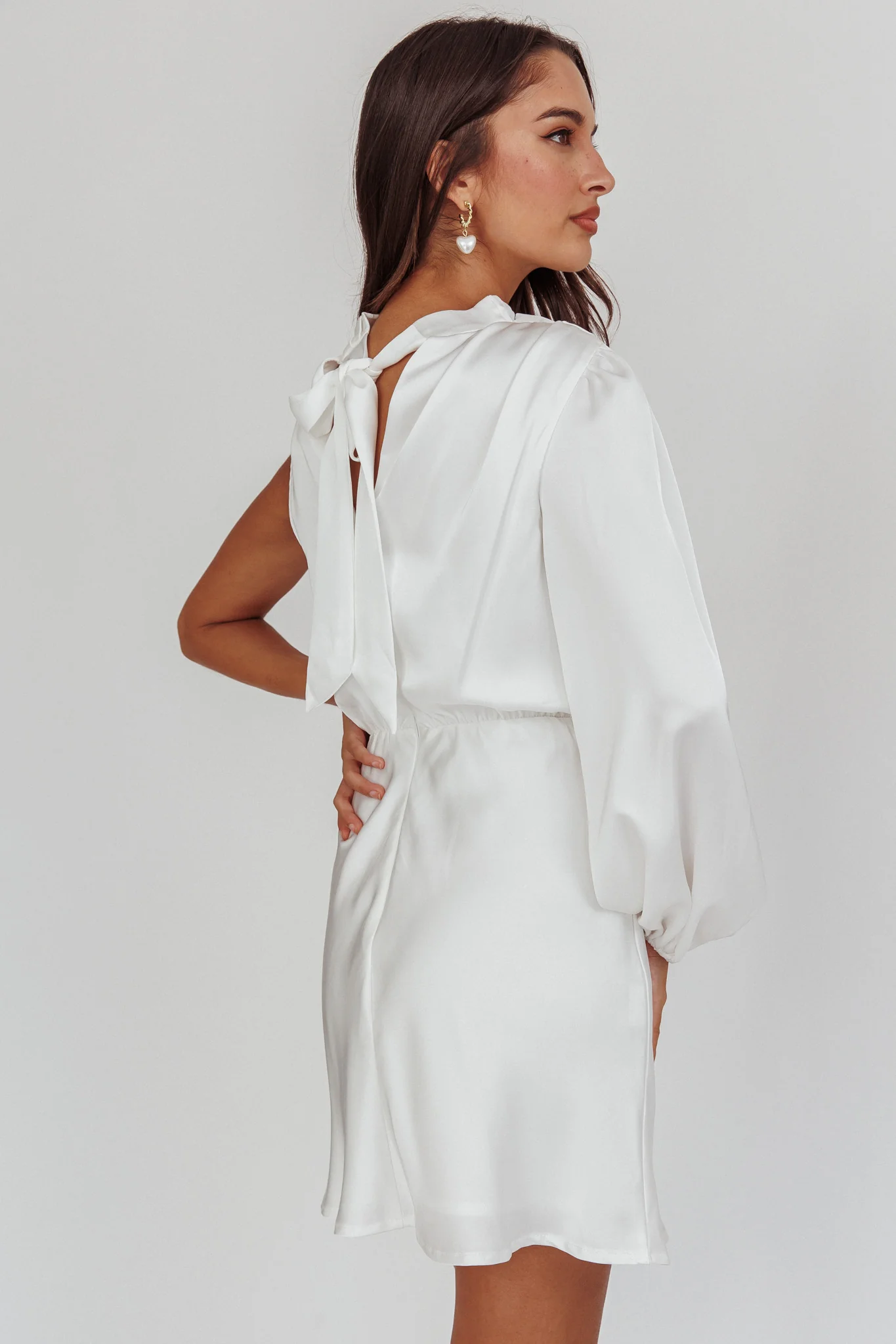 Can't Compete One Sleeve Mini Dress Off White - Sonourner