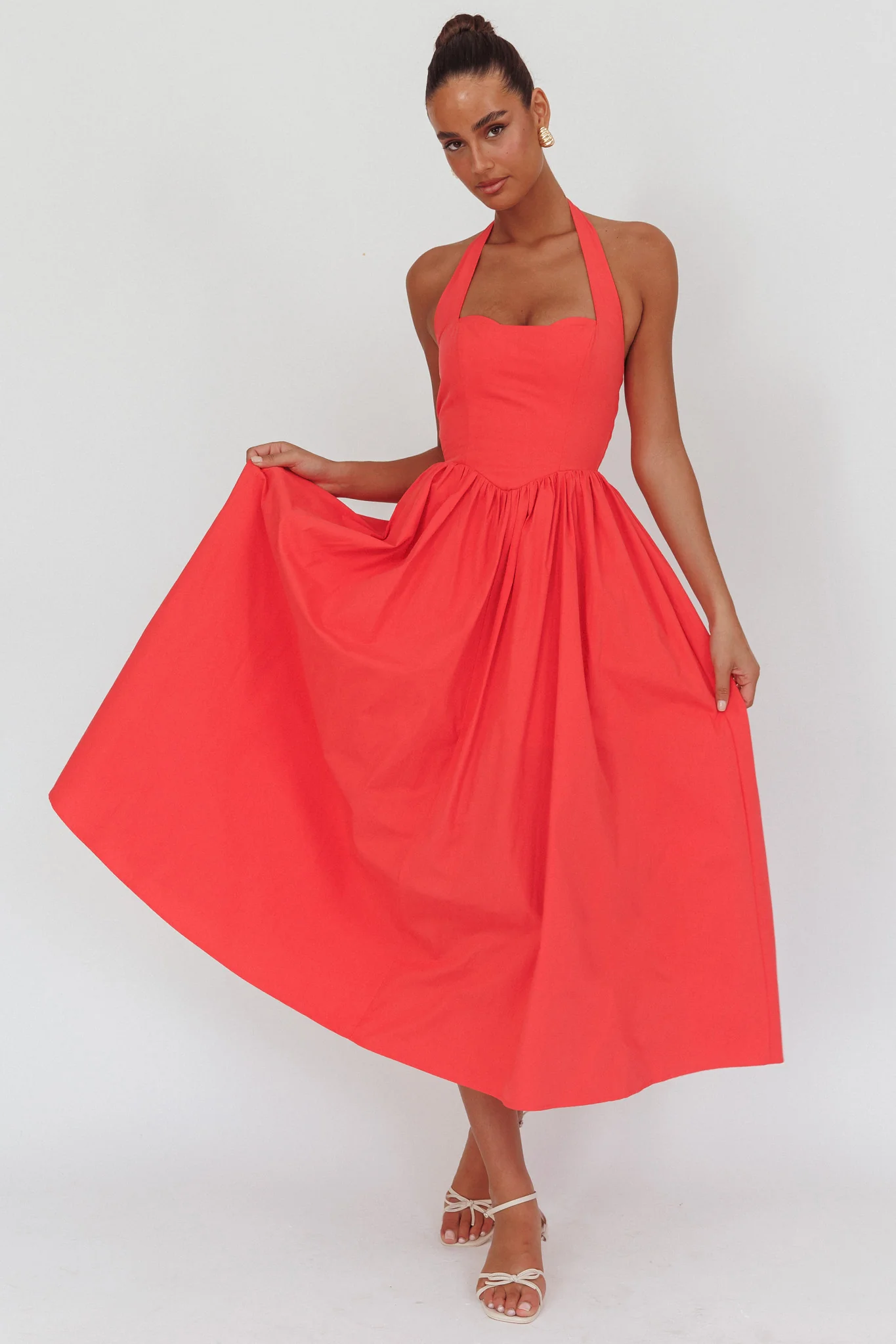 Get My Attention Halterneck Maxi Dress Red - Sonourner