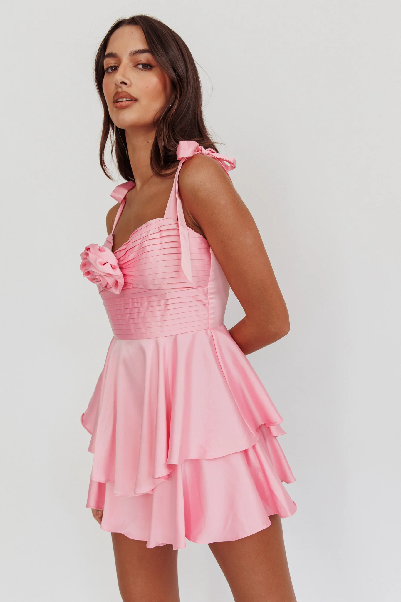 Kelia Bow Strap Rosette Romper Pink - Sonourner