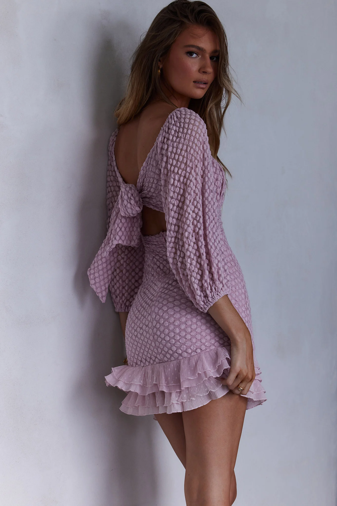 Abby Frill Hem Lace Dress Blush - Sonourner