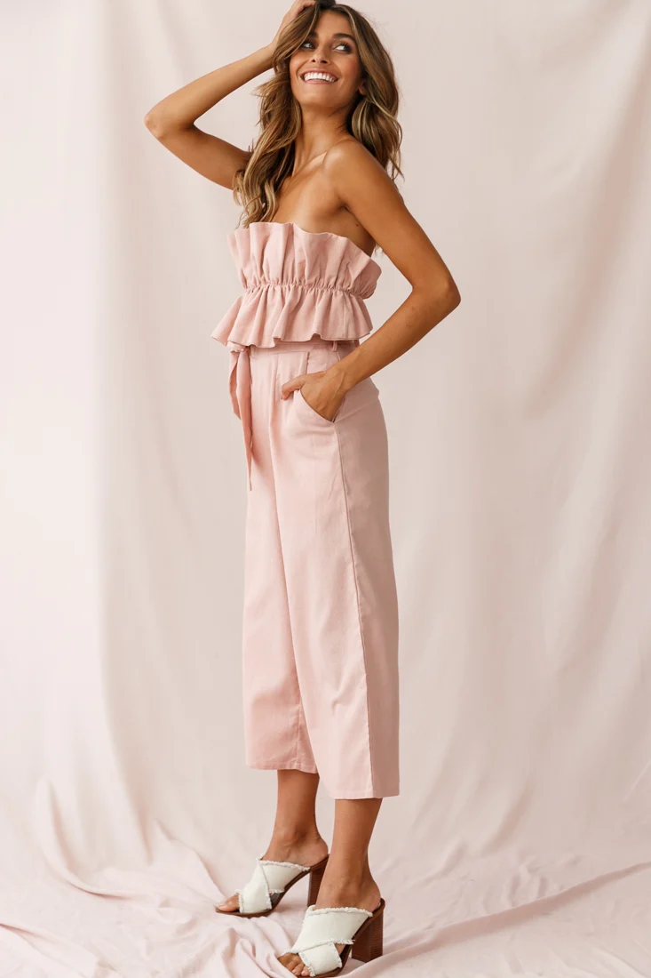 Thea Ruffle Crop Top Jumpsuit Blush - Sonourner
