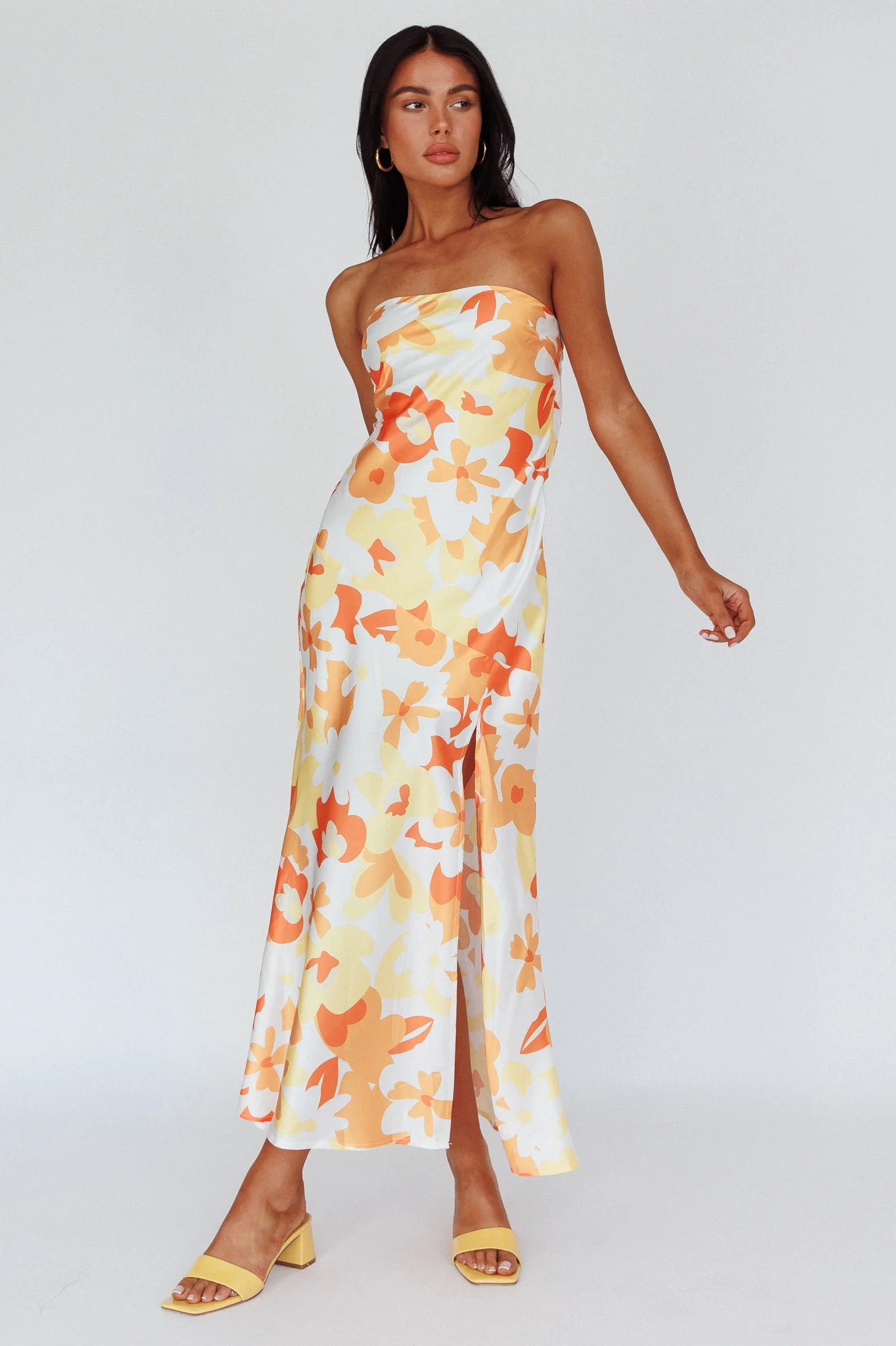 Latisha Strappy Cowl Back Midi Dress Floral Orange - Sonourner