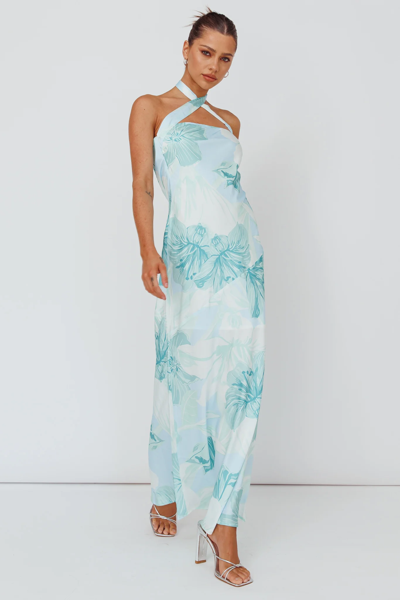 Jacquelynne Halter Cowl Back Maxi Dress Mint - Sonourner
