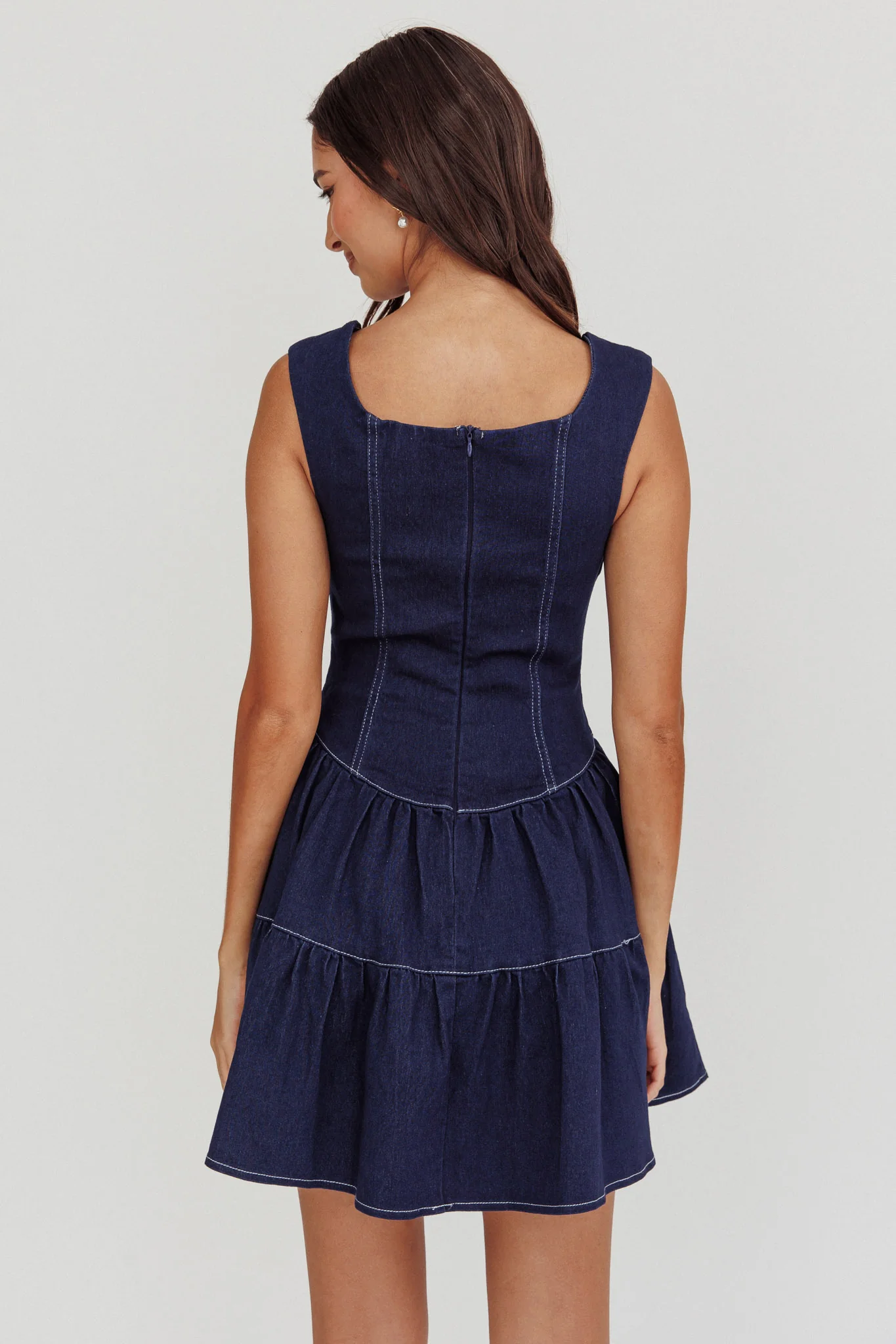 Deep Dive Square Neck Mini Dress Indigo - Sonourner