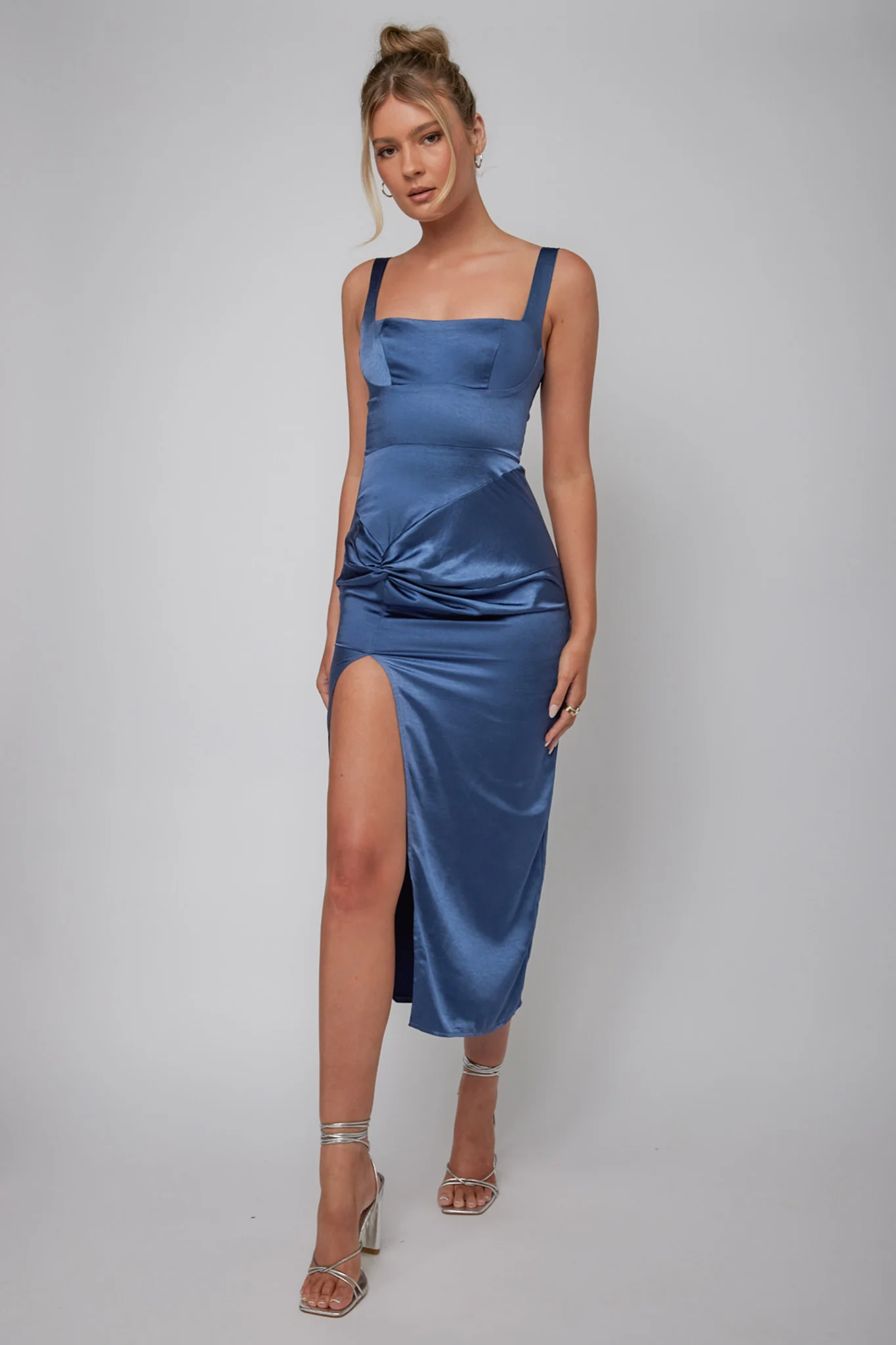 Kristin Knotted Waist Split Midi Dress Navy - Sonourner