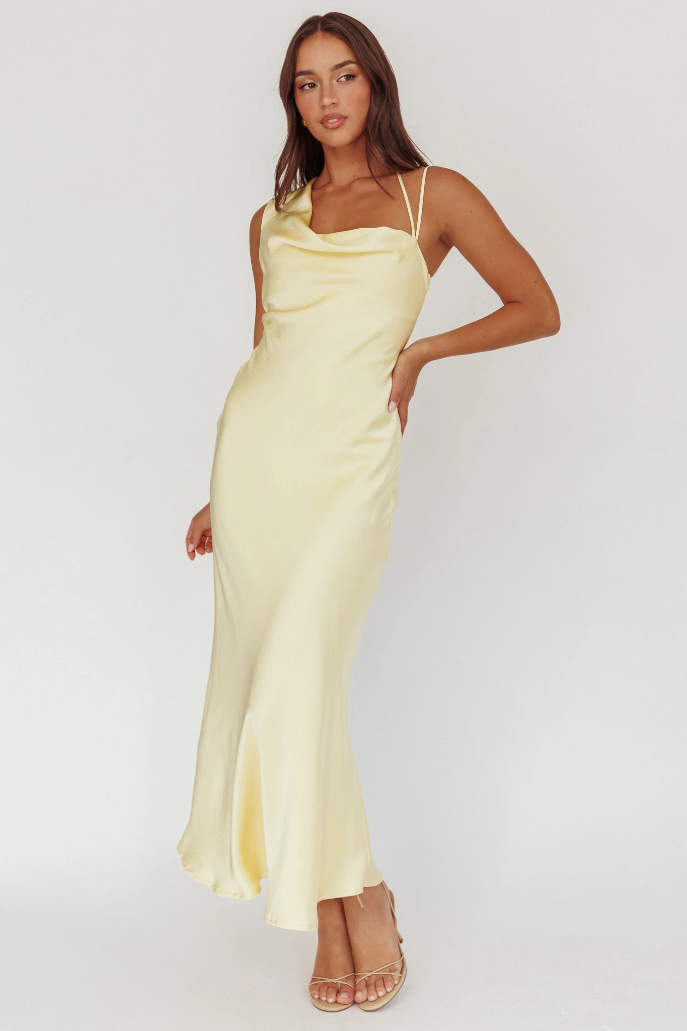 Eros Asymmetric Cowl Neck Maxi Dress Butter - Sonourner