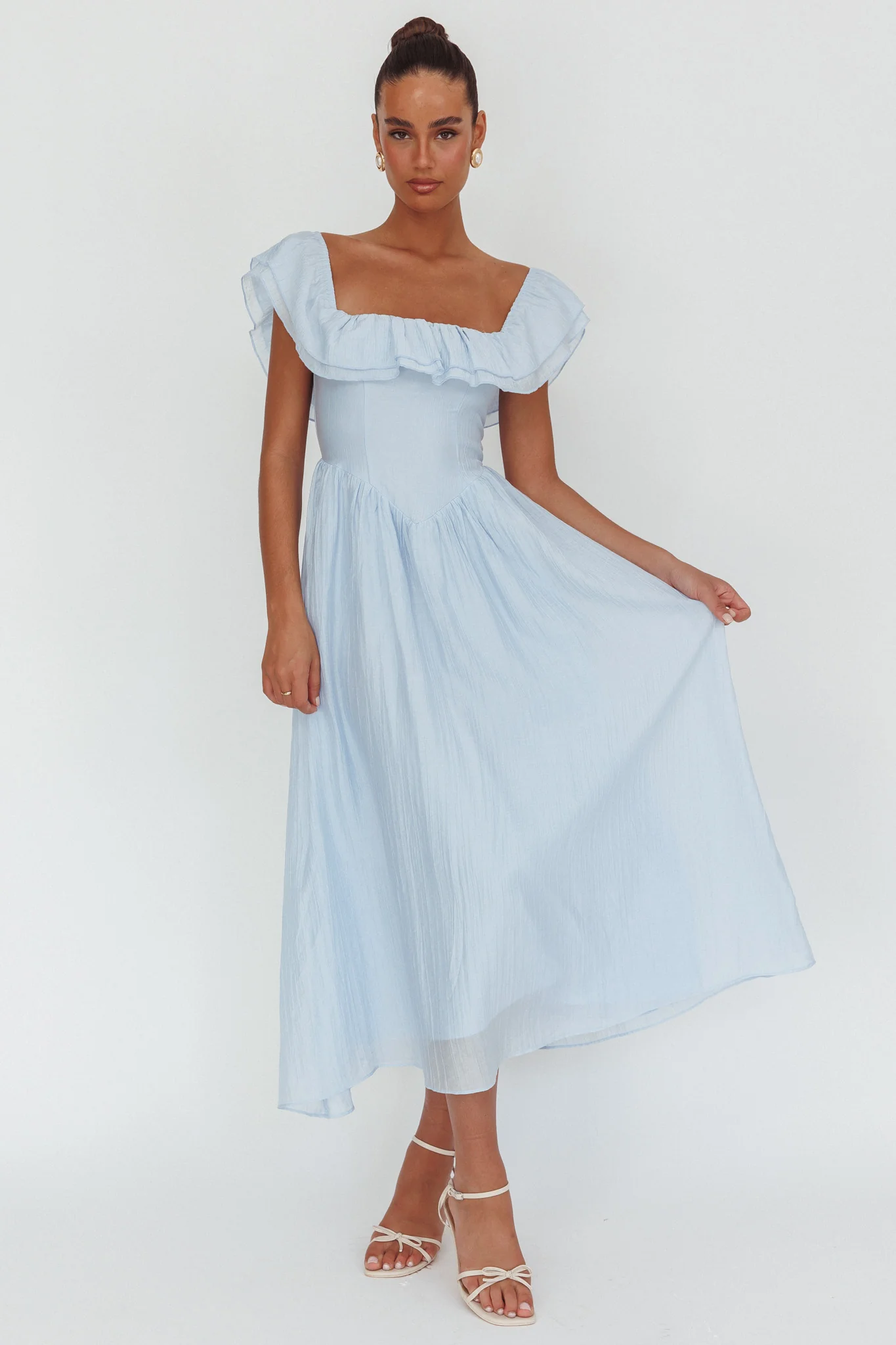 Serinah Basque Waist Off-Shoulder Maxi Dress Blue - Sonourner